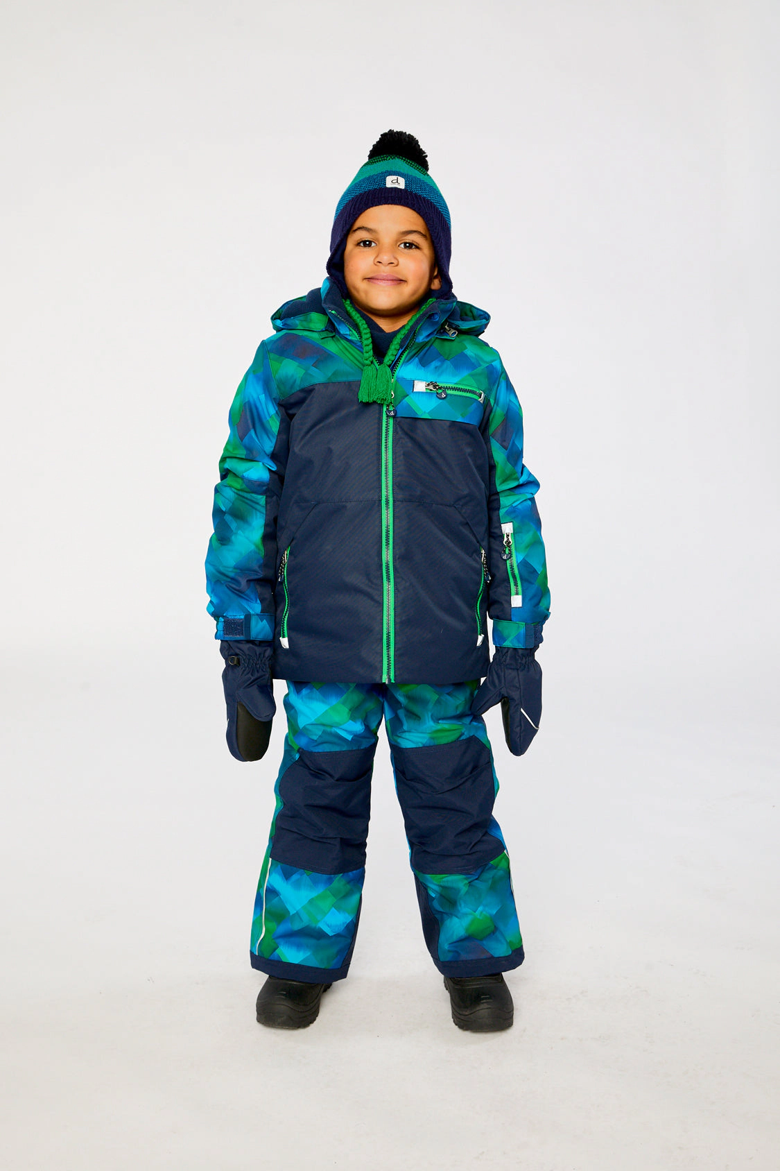 Deux par Boys Checkered Print Two Piece Play Snowsuit with Hooded Jacket and Snow Pants