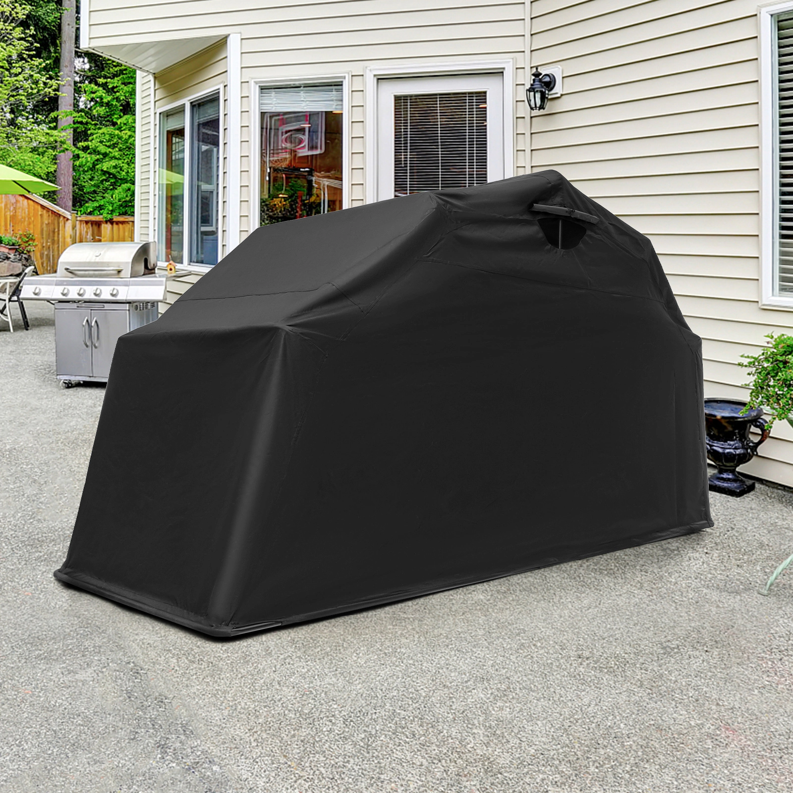 SUGIFT 11.2-ft by 6.3-ft Waterproof 600D Oxford Motorcycle Shelter Storage Tent with Roll-Up Mesh Window