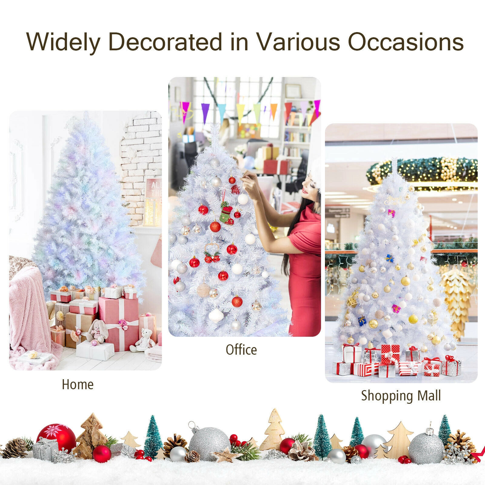 SUGIFT 7-ft White Iridescent Tinsel Artificial Christmas Tree with 1156 Branch Tips and Folding Metal Stand