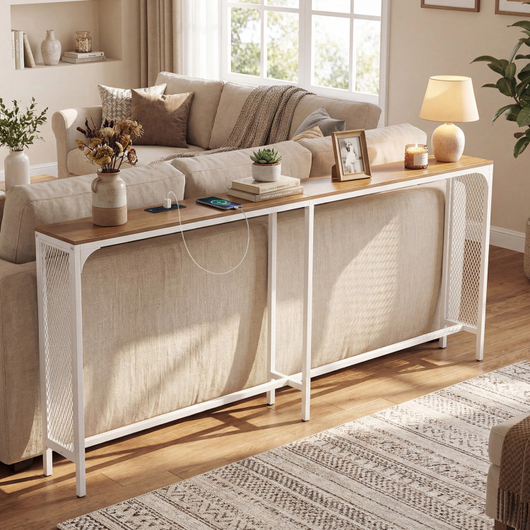 Hivvago 71 Inch Narrow Console Table With Power Outlet For Small Space