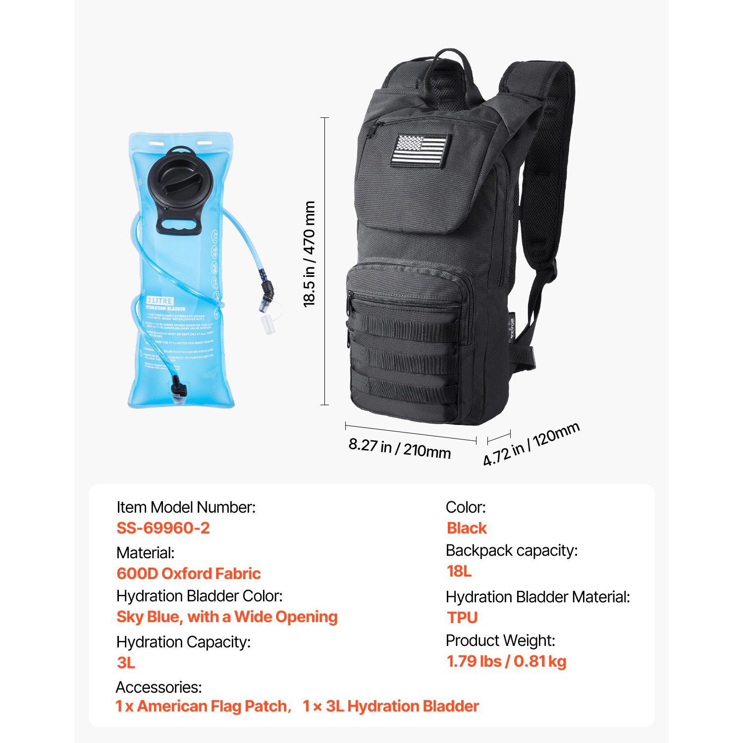 HONGGE Hydration Backpack Pack with TPU Water Bladder Hiking for Men Women Hydro