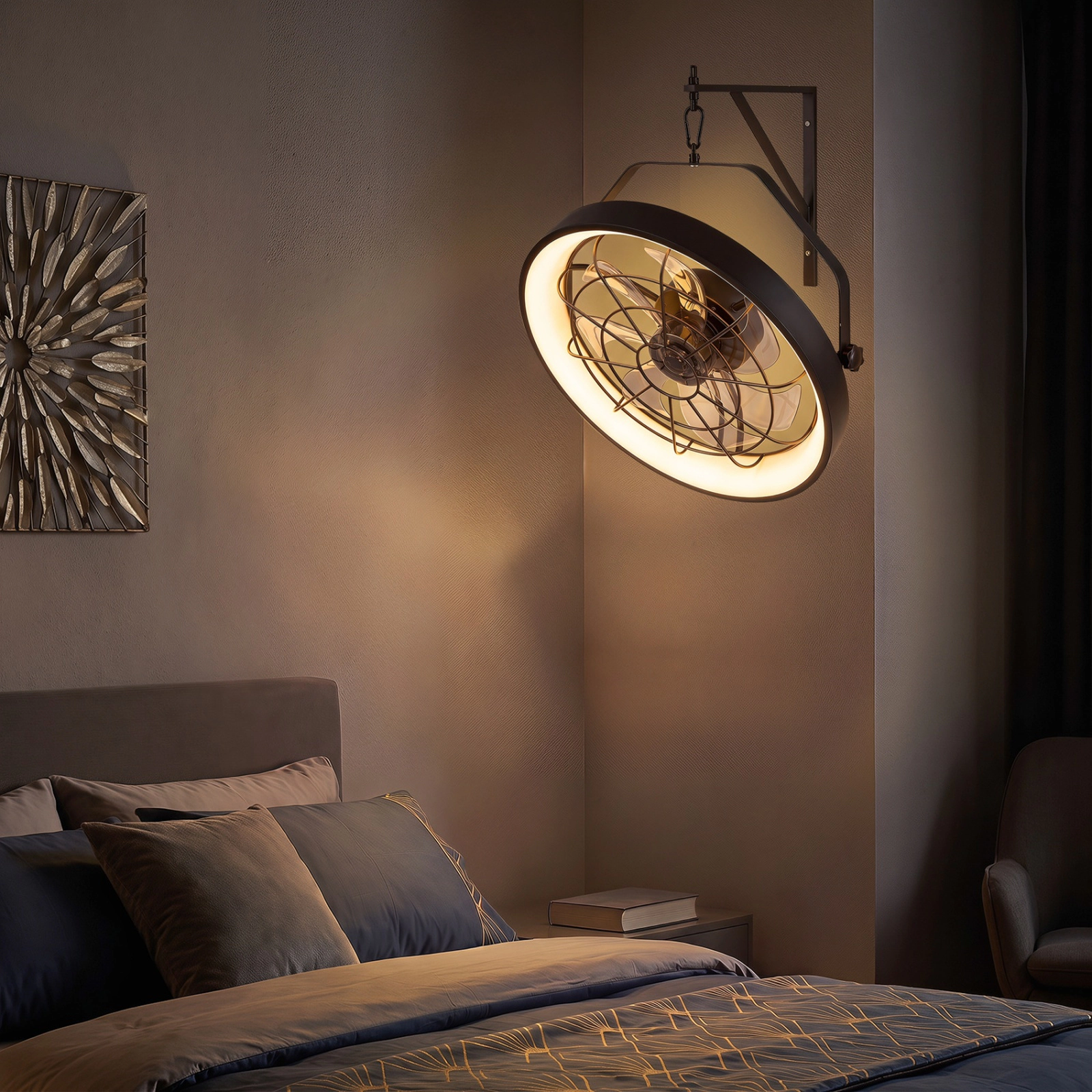 SUGIFT 20-in 6-Speed 180 Degree Adjustable Black Wall Mounted Fan with 3CCT Dimmable LED Light and Timer