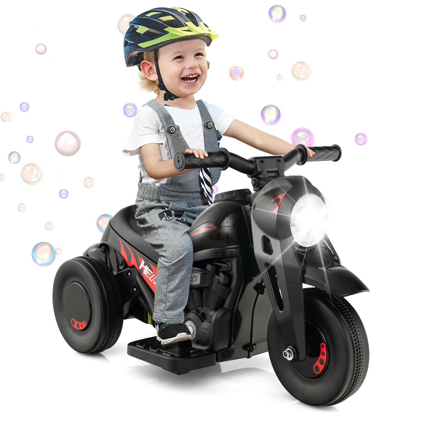SUGIFT 6V Kids Electric Ride-On Motorcycle with Bubble Maker and Music 66-lb Capacity 32-in Long Seat 11 x 6.5 in Black