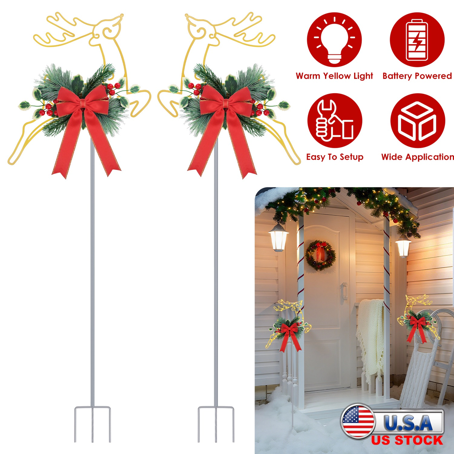 GBruno LED Lighted Christmas Reindeer Pathway Stakes