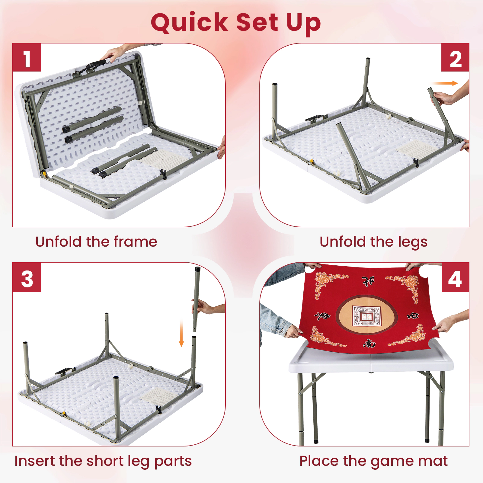 SUGIFT 35-in 180-lb Capacity Portable Folding Mahjong Table with 32.5-in Felt Mat and Cup Holders