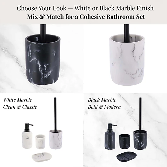 Evideco Marble-Effect Polyresin Toilet Brush Set, 2-Piece