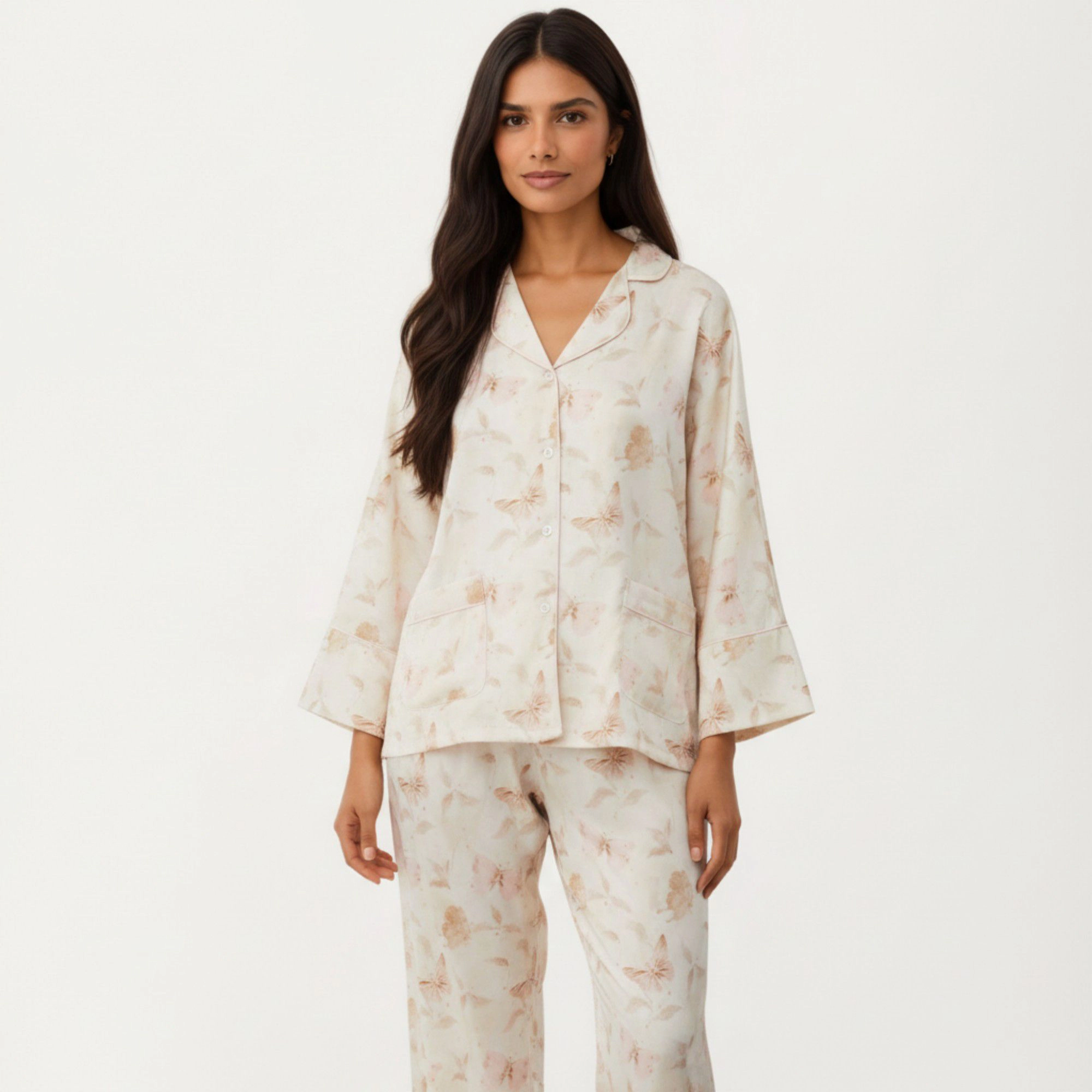 Anna-Kaci Women's 2-Piece Floral Print Button Front Pajama Top with Wide Cuff Sleeves and Matching Relaxed Fit Pants