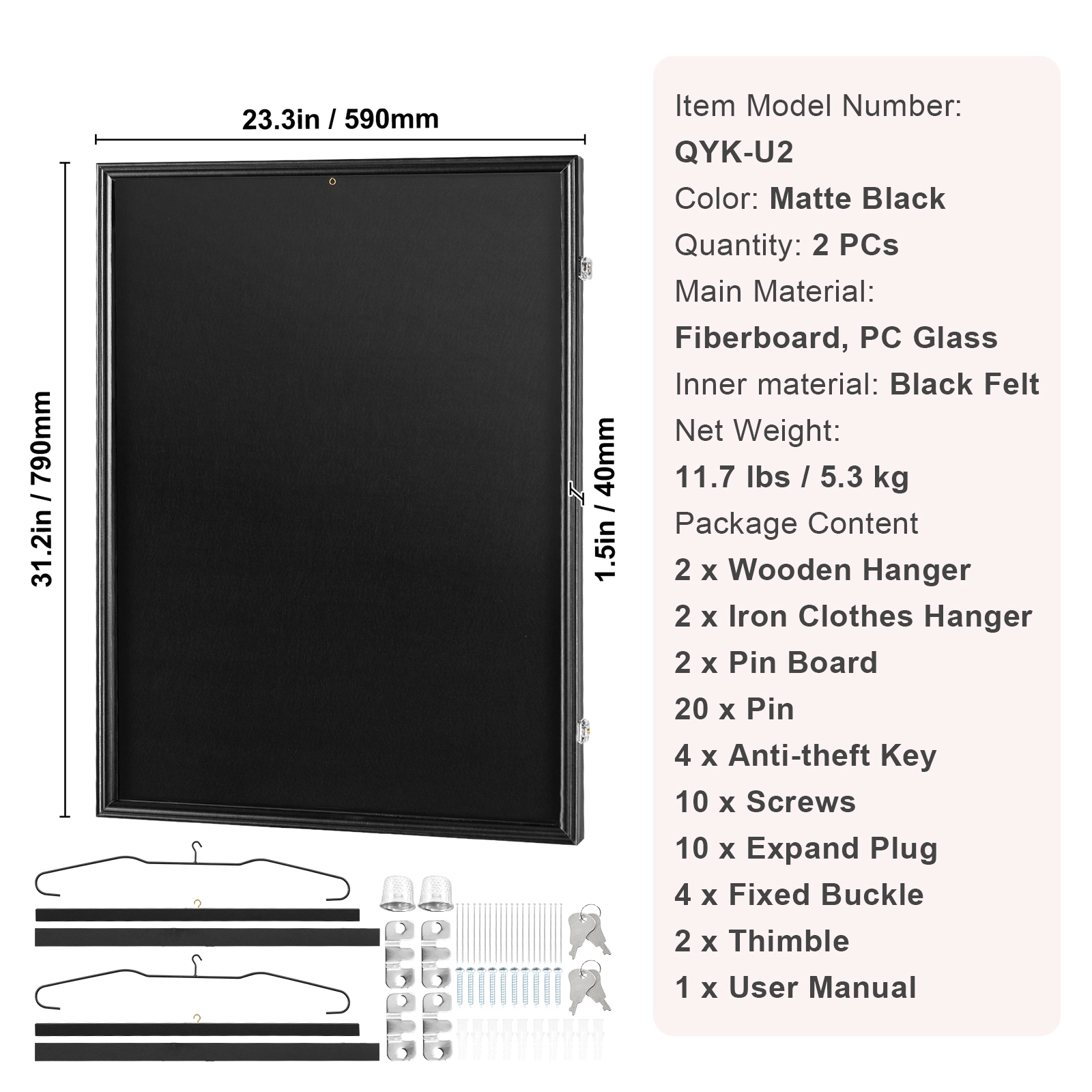 HONGGE Jersey Display Frame Case Large Lockable Sport Jersey Shadow Box with 98% UV Protection PC Glass and Hangers for
