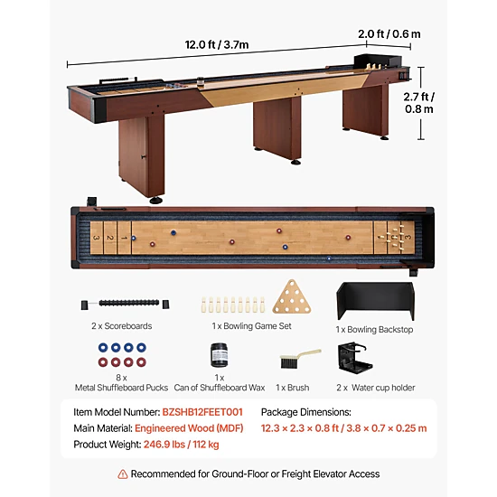 HONGGE Shuffleboard Table Shuffleboard Shuffle Board with Scratch-Resistant Playfield 8 Pucks Wax Brush for Family Game