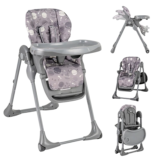 SlickBlue Gray Foldable Baby High Chair with Reclining Backrest
