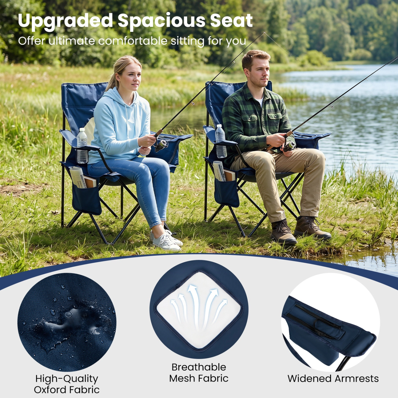 SUGIFT Camping Chair with Mesh Backrest and Solid Metal X-Frame 330-lb Capacity 35.5-in Tall with Carrying Bag Blue