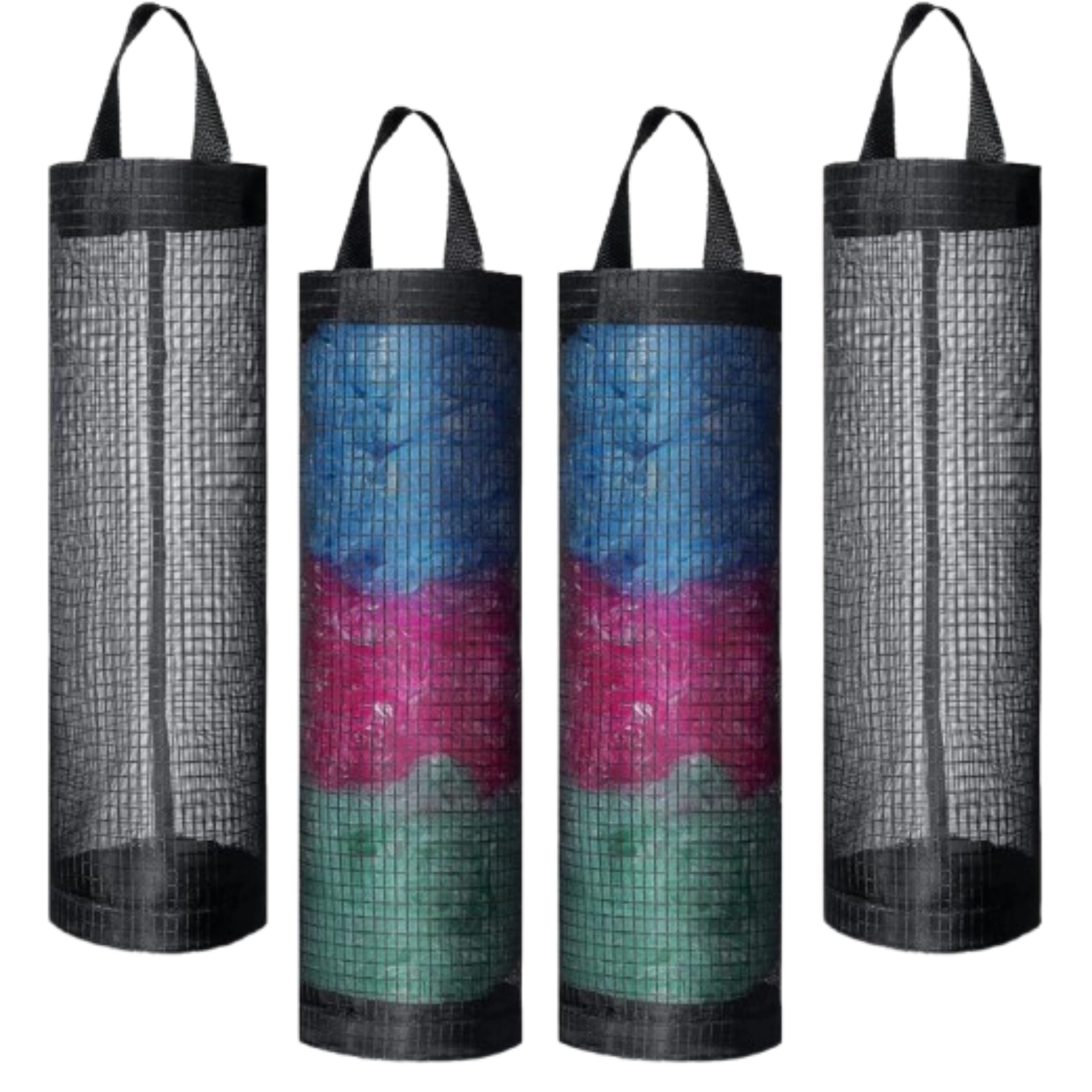 SS Design 4 Pack Hanging Mesh Garbage Bag Holders Dispensers Grocery Trash Organizer