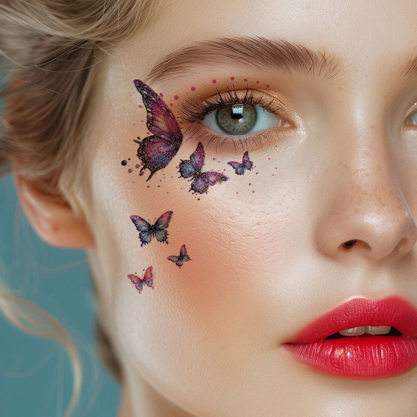Wrapables Waterproof Glitter Butterfly Temporary Face Tattoos for Women, Eye and Facial Makeup (10 Sheets)
