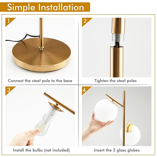 SlickBlue 3 Globe Floor Lamp with Foot Switch E26 Bulb Bases