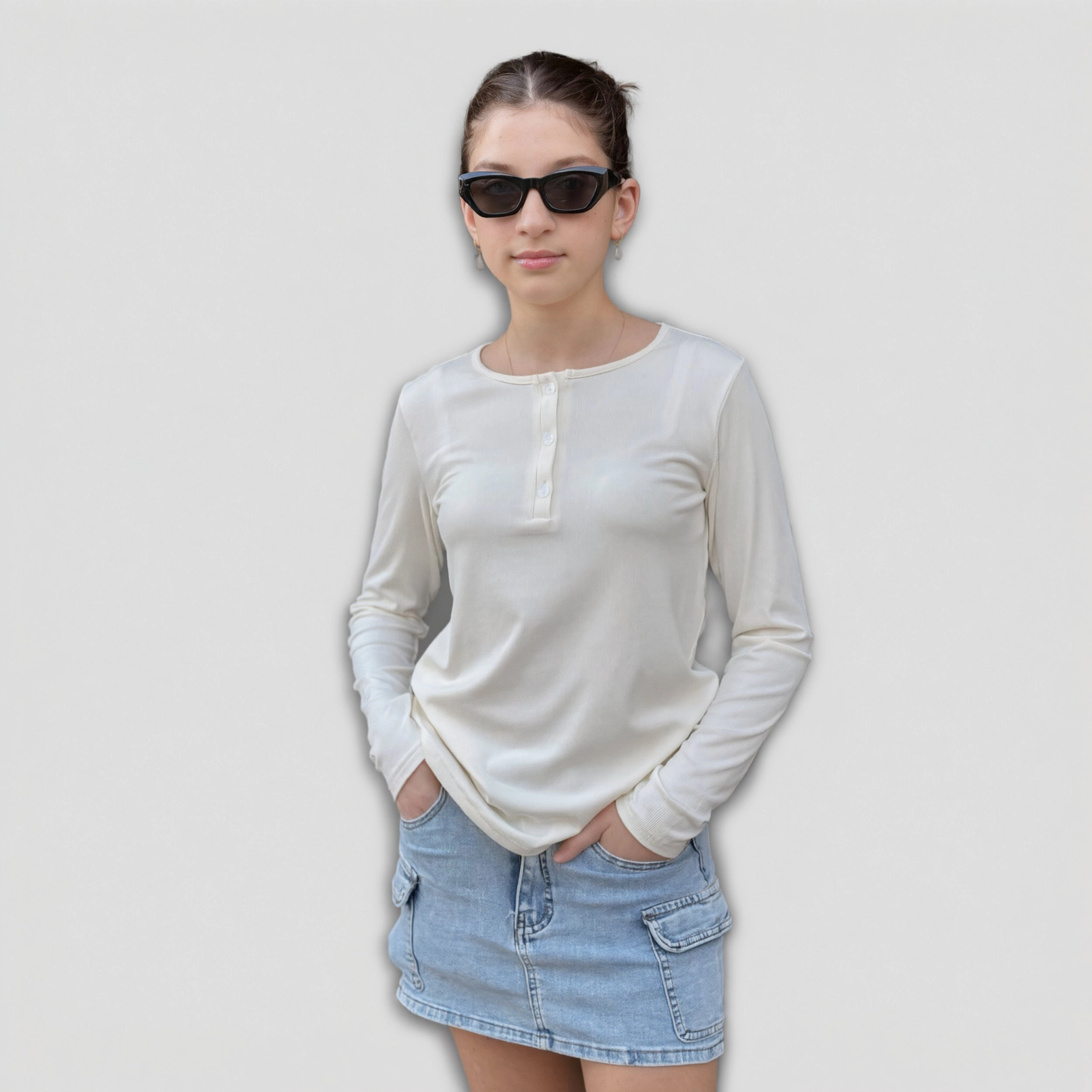 Arshiner Long Sleeve Shirts For Girls Ribbed Knit Henley Tops Girl Round Neck Button