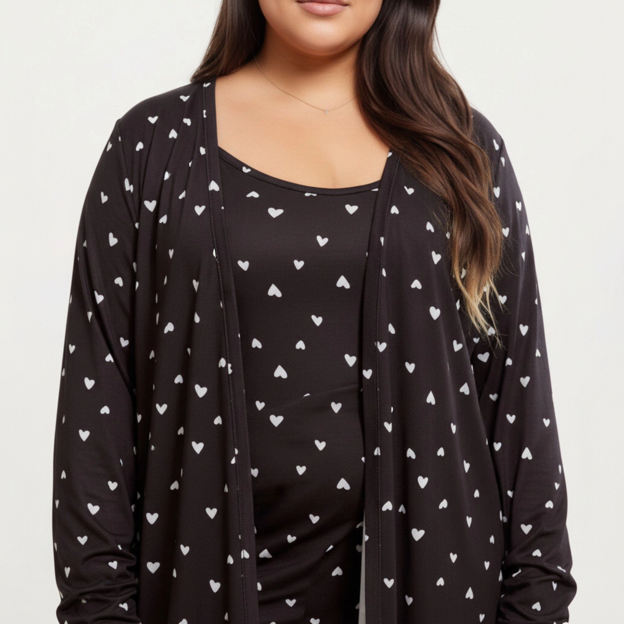 Anna-Kaci Women's 2-Piece Valentine Heart Print Longline Duster and Matching Tank Dress with Soft Stretch Fabric