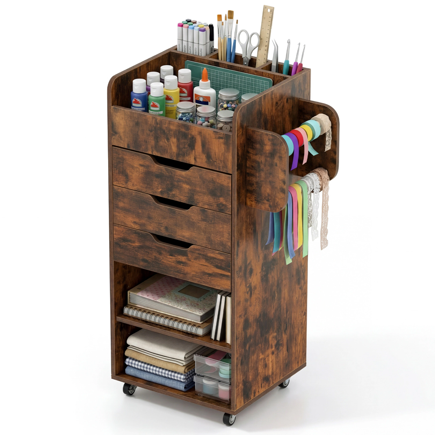 LJG Utility Trolley with Open Shelves and 3 Drawers
