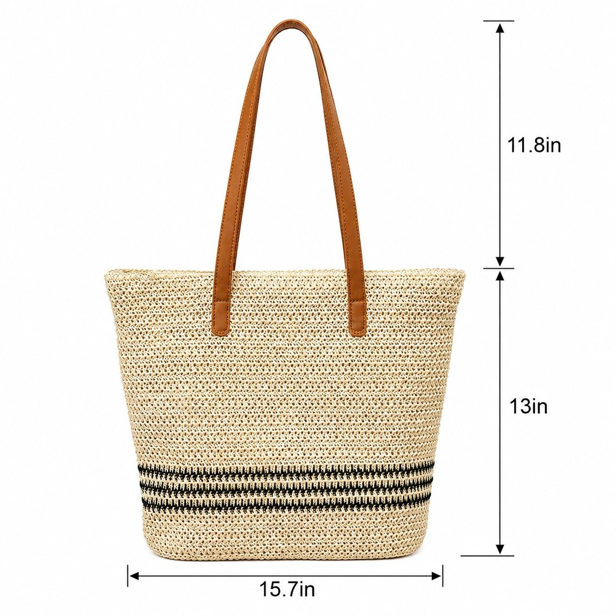 Alilang Women's Striped Woven Tote Bag with Zip Closure Shoulder Handles and Interior Pocket