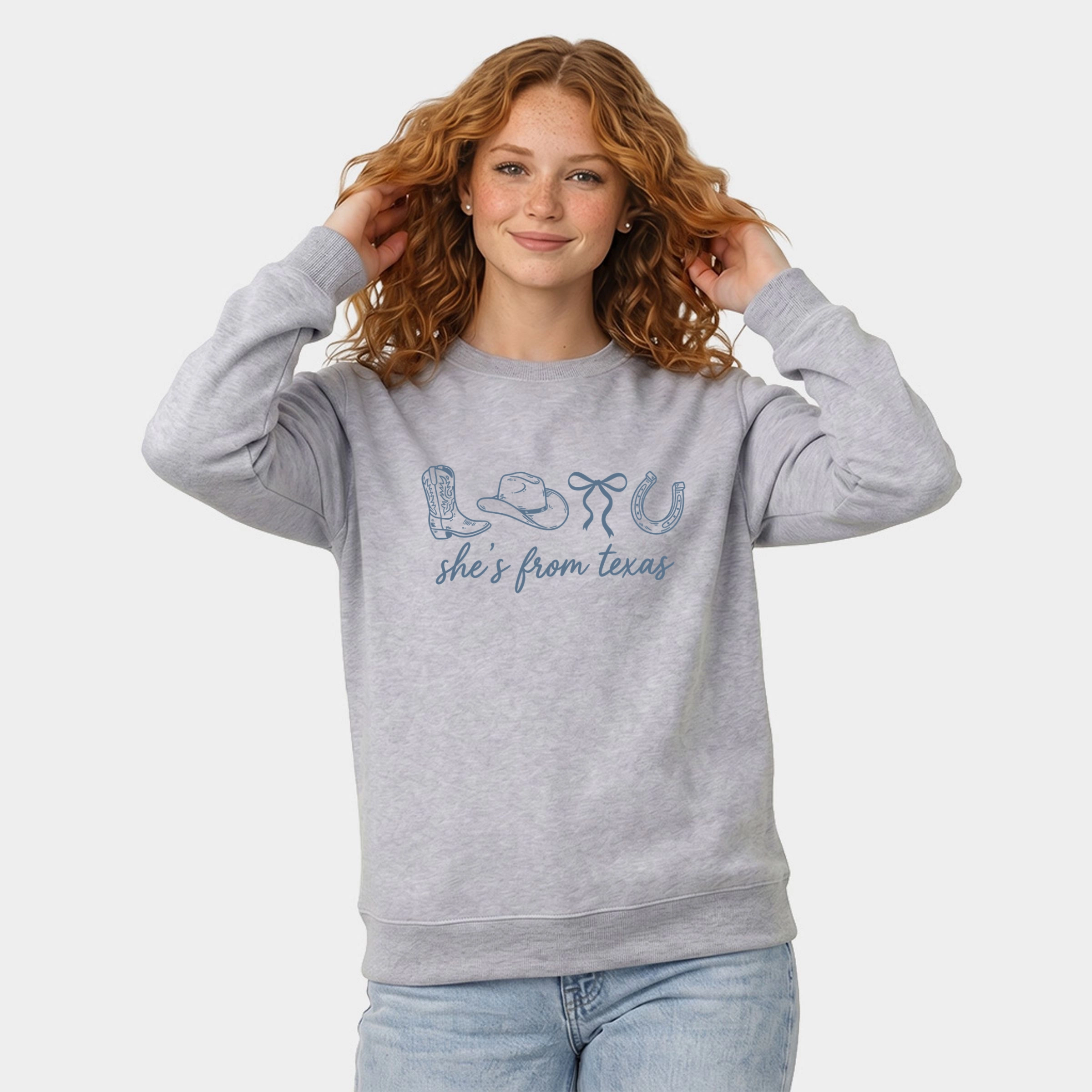 Simply Sage Market - Women's Graphic Sweatshirt She's From Texas Icons