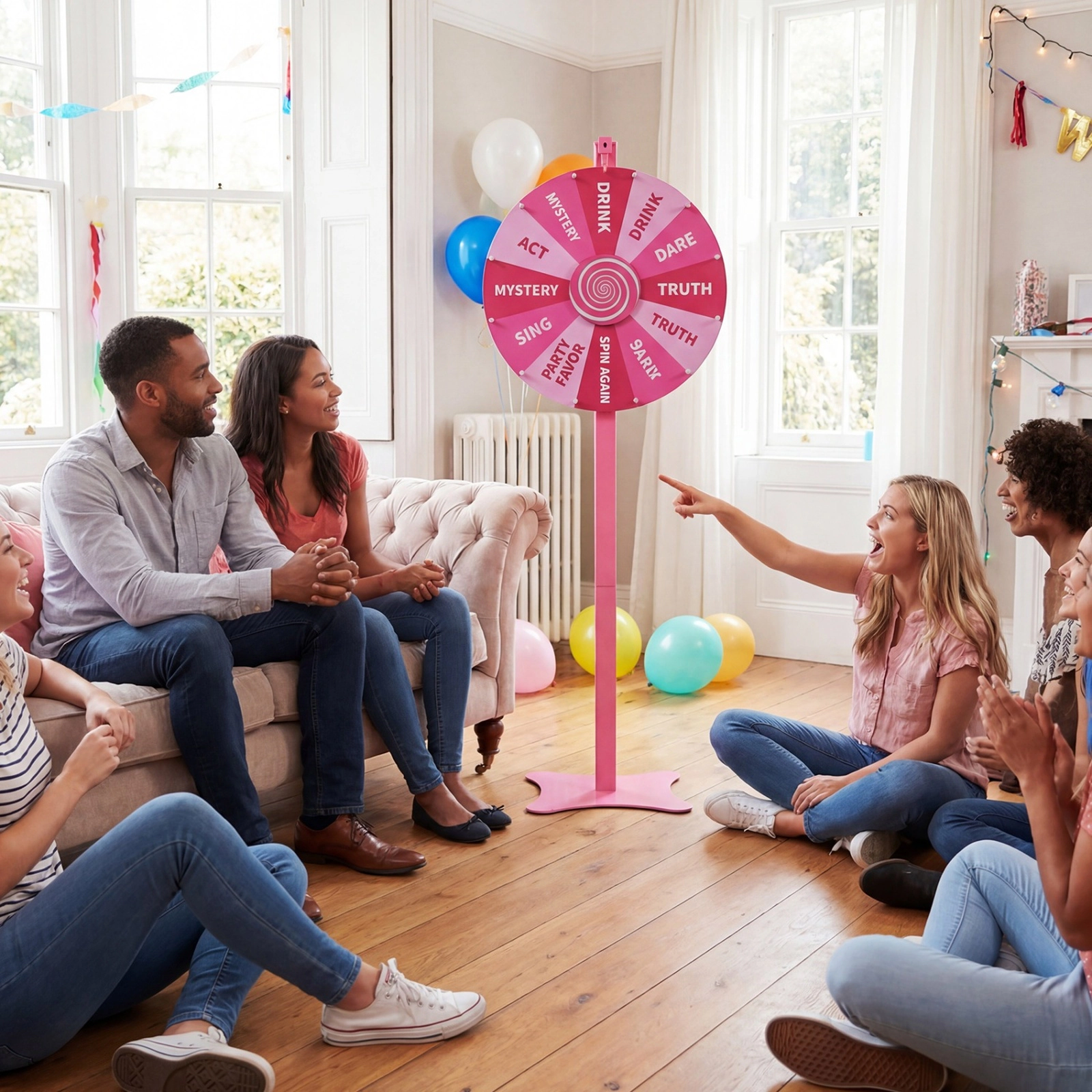 SUGIFT 18-In Prize Wheel Game with Blackboard Marker and Eraser Adjustable Floor or Table Use Pink