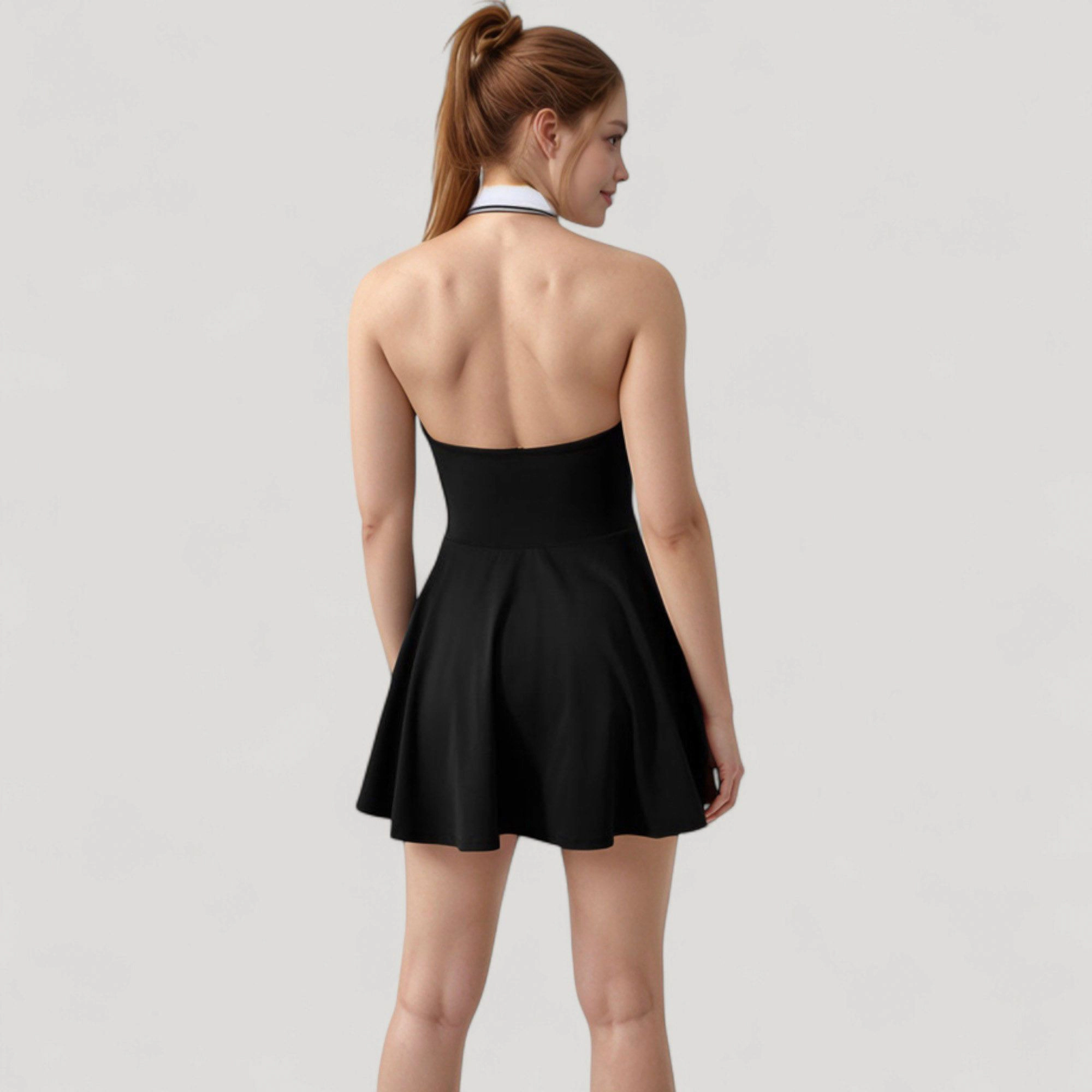 Anna-Kaci Women's Sleeveless Tennis Dress with Polo Collar, Spaghetti Straps and A-Line Skirt