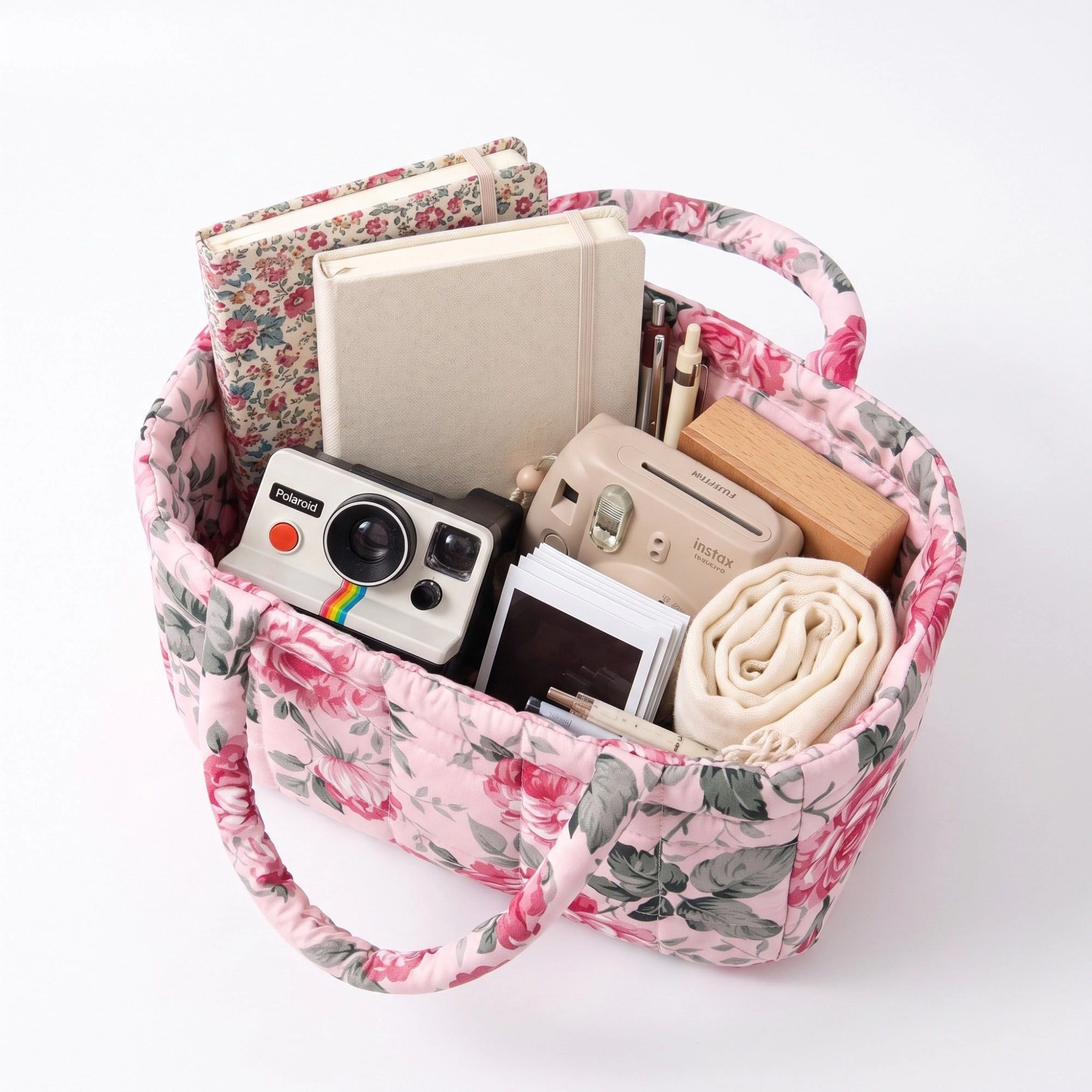 Alilang Unisex Quilted Floral Storage Basket with Handles
