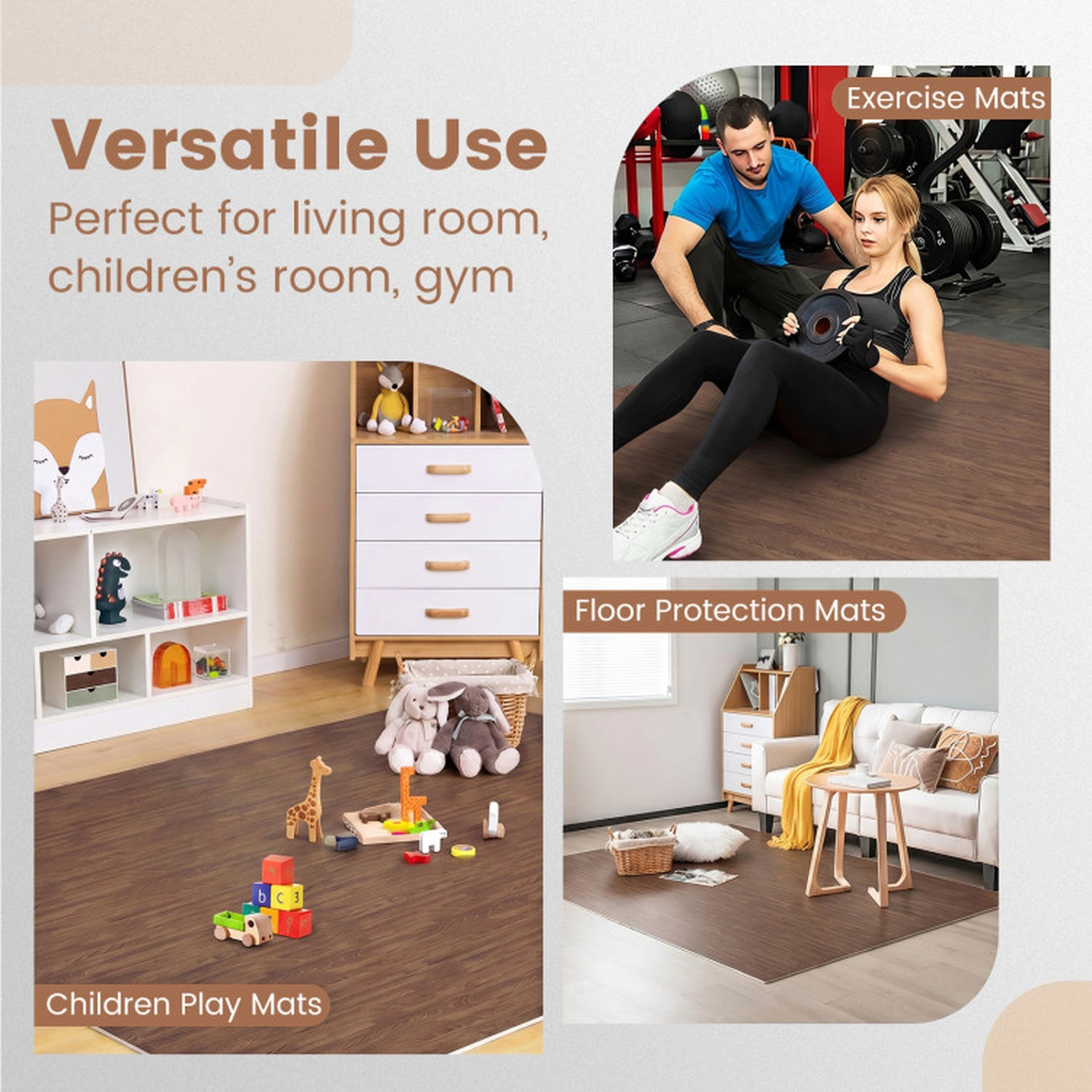 SUGIFT 25-Tile Wood Grain EVA Foam Interlocking Floor Mats with 50 Borders 24-in Square Coverage 100-sq-ft Brown