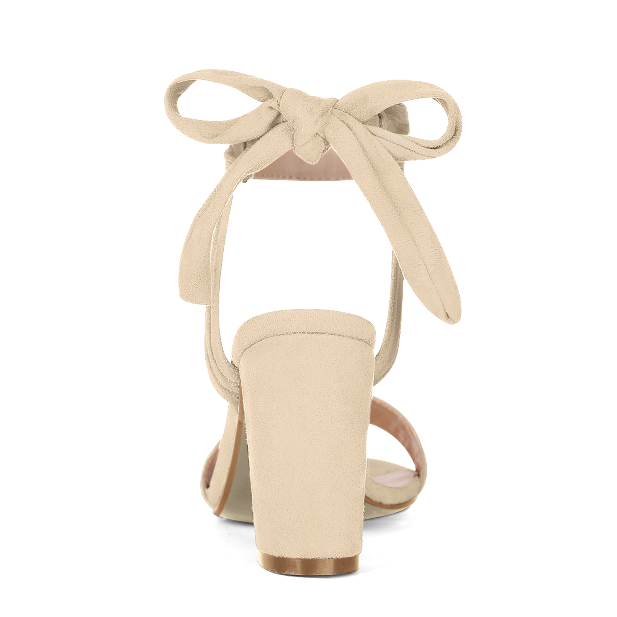 BLISSFUL STEP Women Open Toe Ankle Tie Back Chunky Heel Sandals