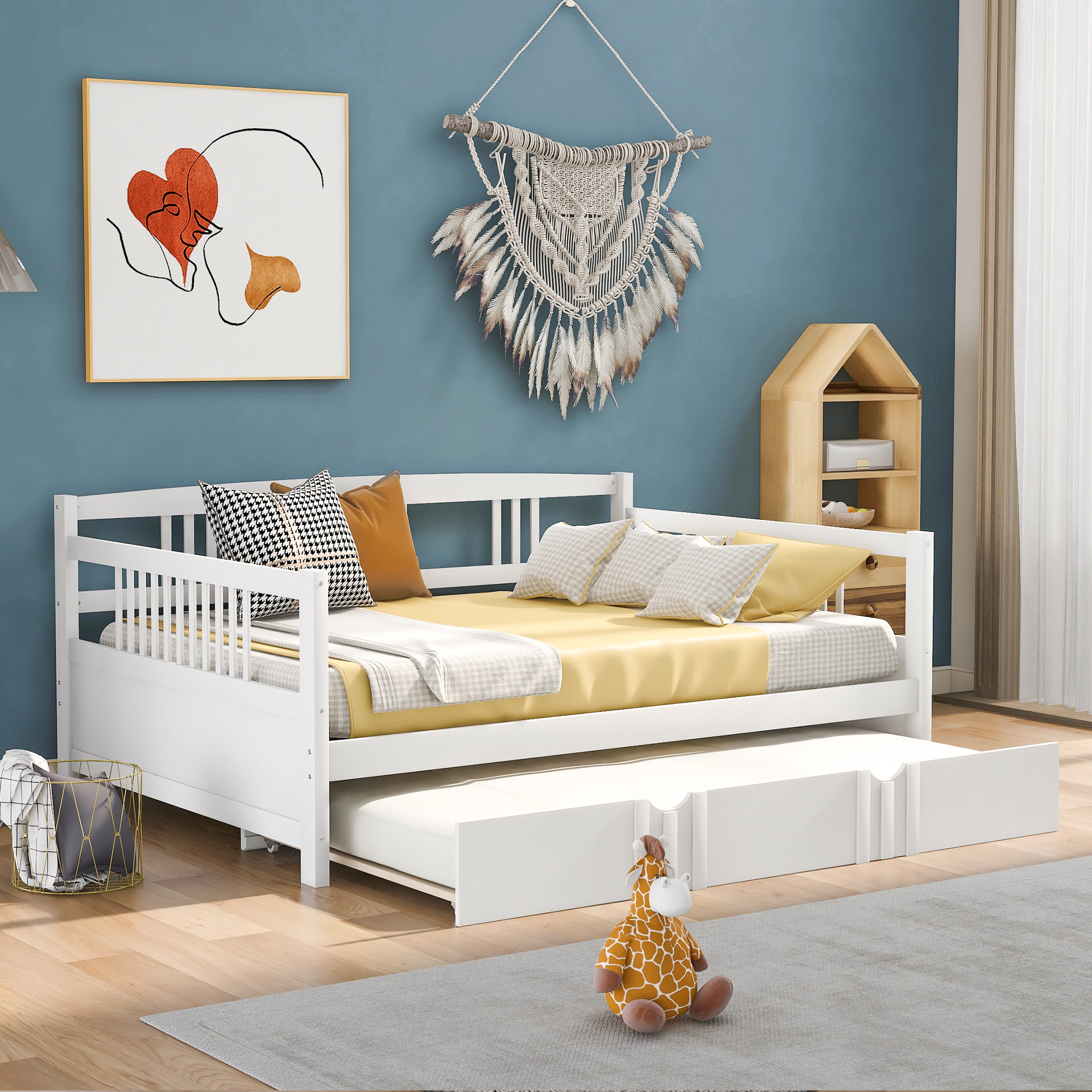 Flynama Full Size Daybed with Twin Trundle, White