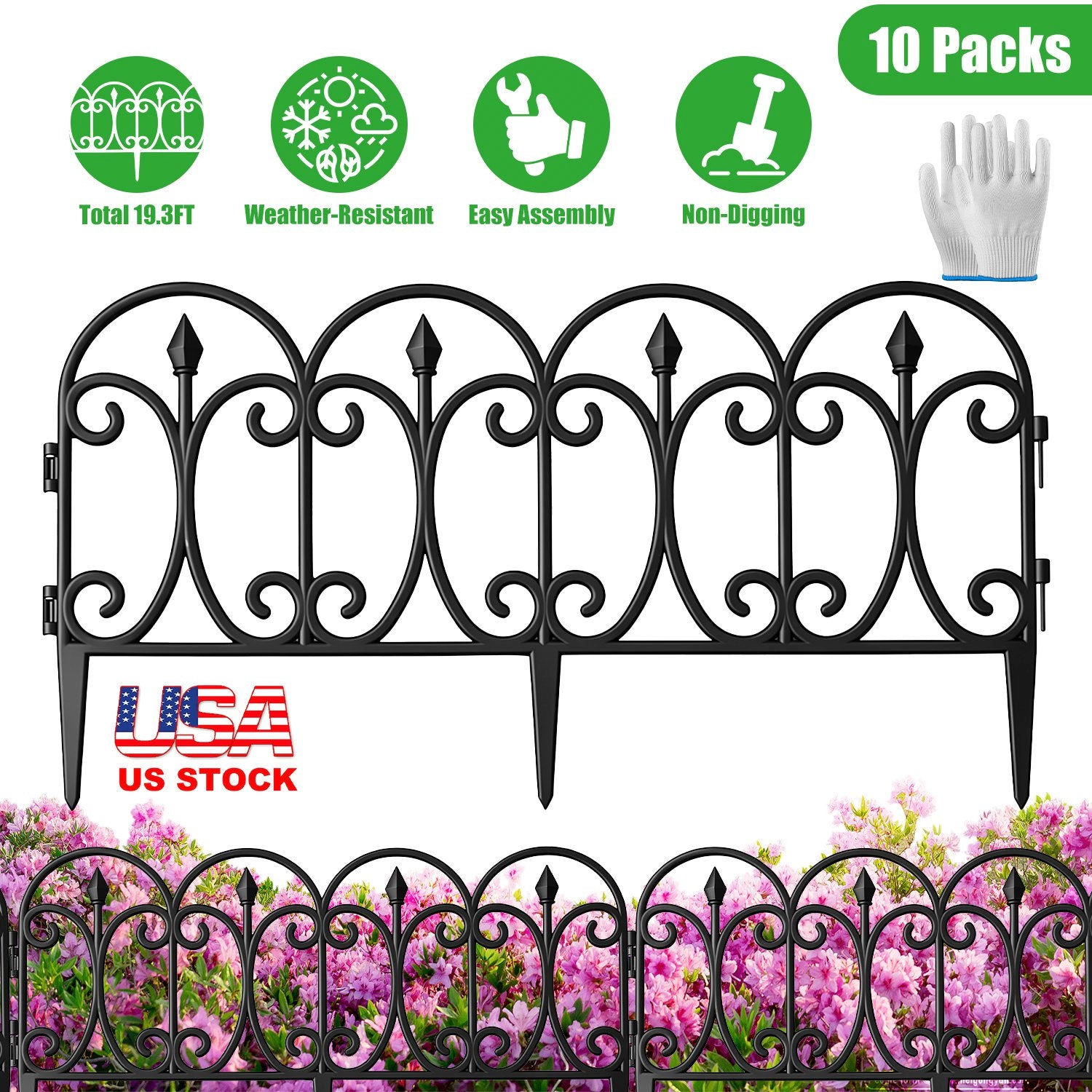 GBruno 10-Piece No-Dig Garden Edging Fence Panels