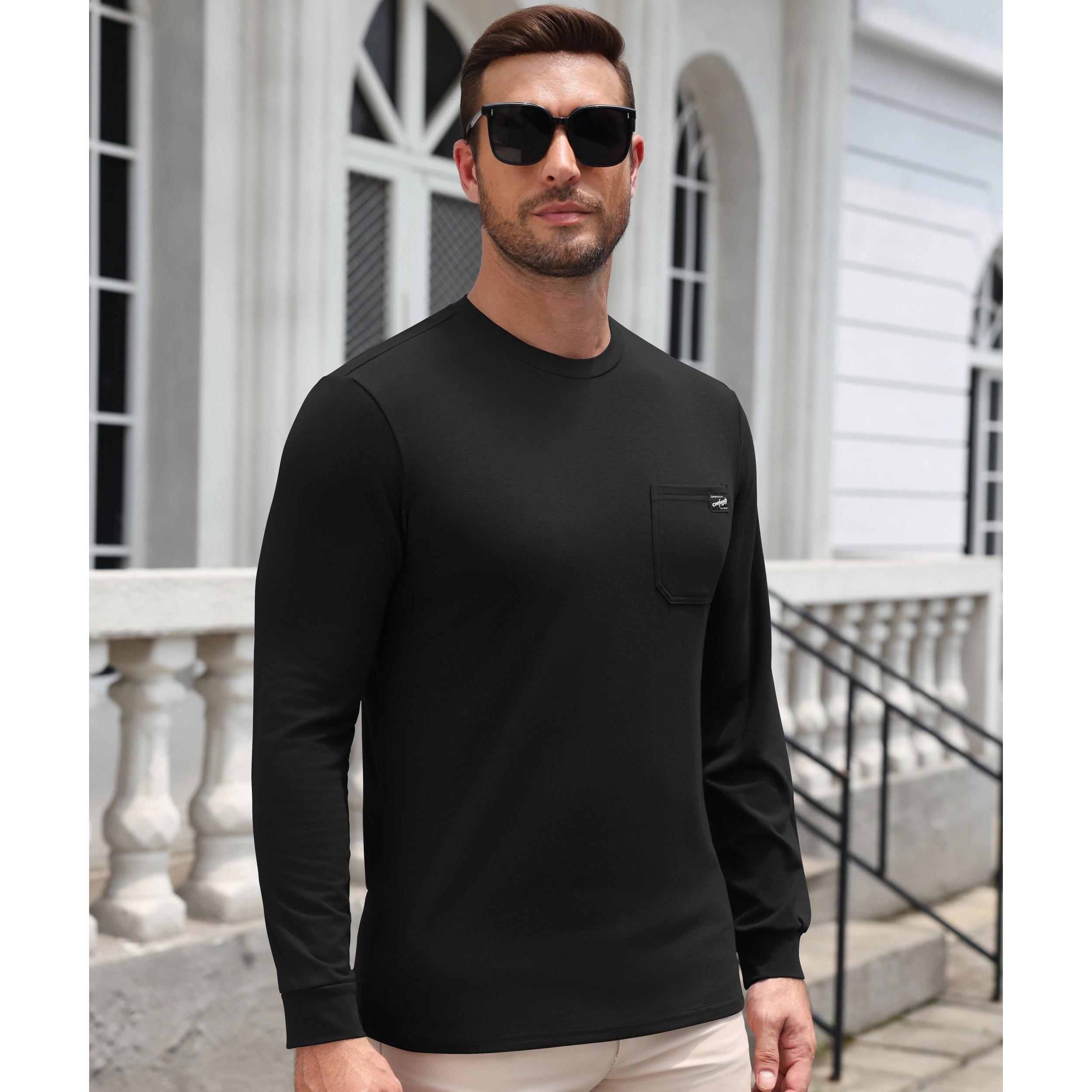 COOFANDY Men's Regular Fit Long Sleeve Crew Neck Pocket T-Shirt