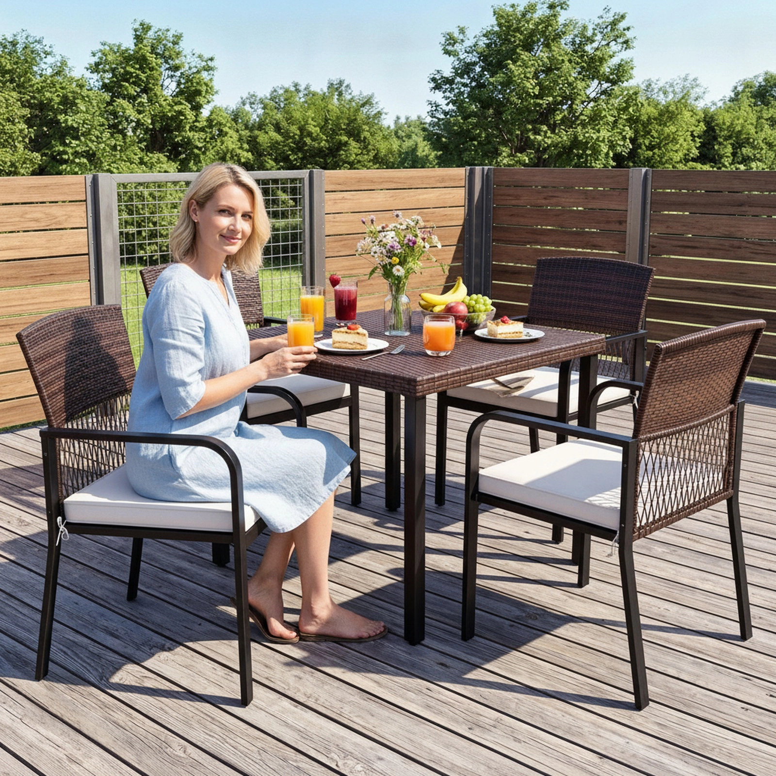 SUGIFT Outdoor Dining Chairs Set of 4, Ventilated Backrest, Cushions, Levelers, Beige