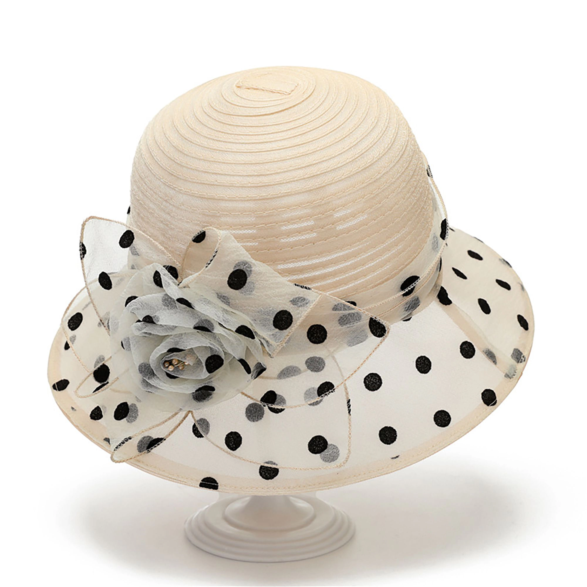 Anna-Kaci Womens Straw Sun Hat Polka Dot Bow Flower Dressy Summer Church