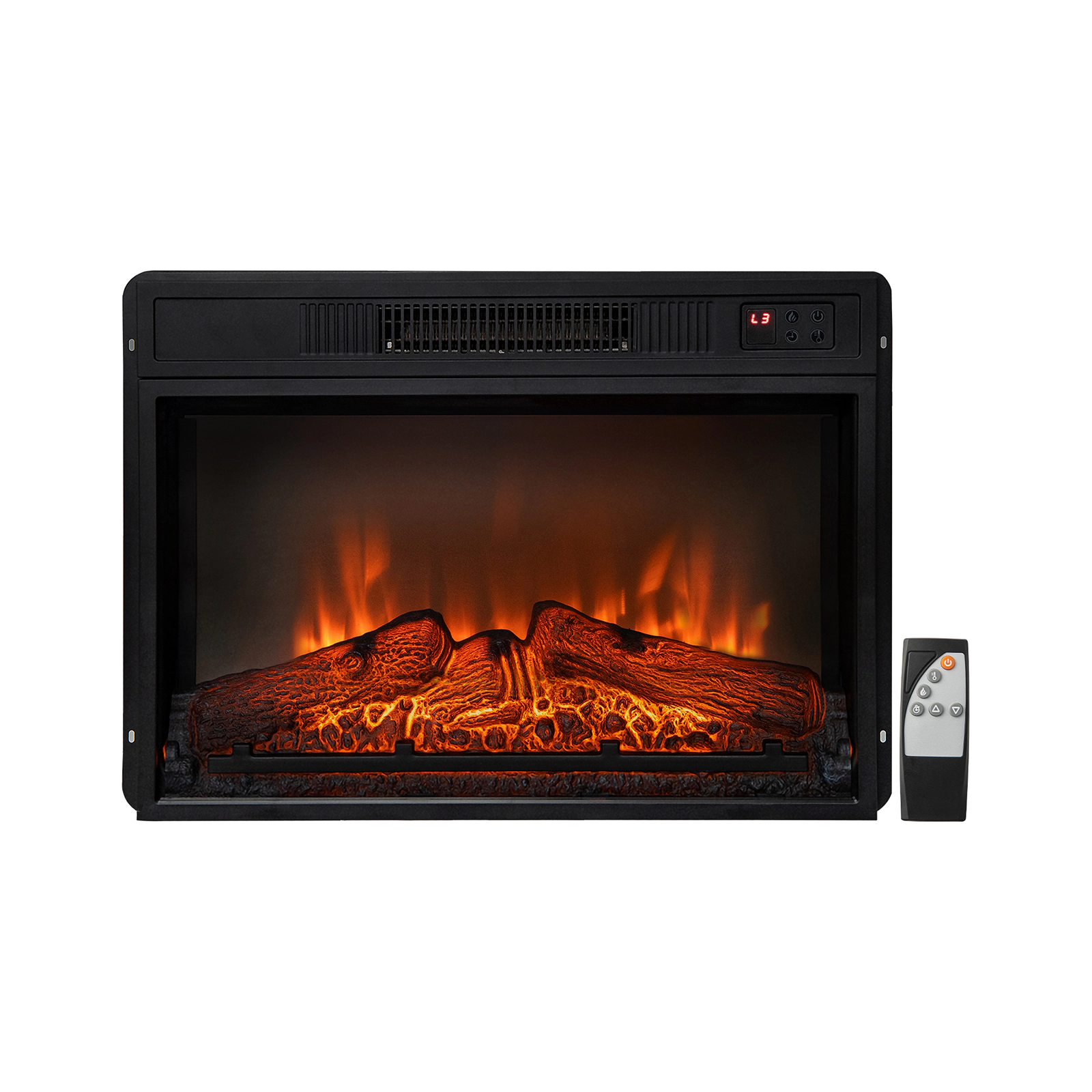 SUGIFT 3-Level LED Flame Electric Fireplace Insert 23-Inch Black Iron Glass with Remote Control and 5,000 BTUs
