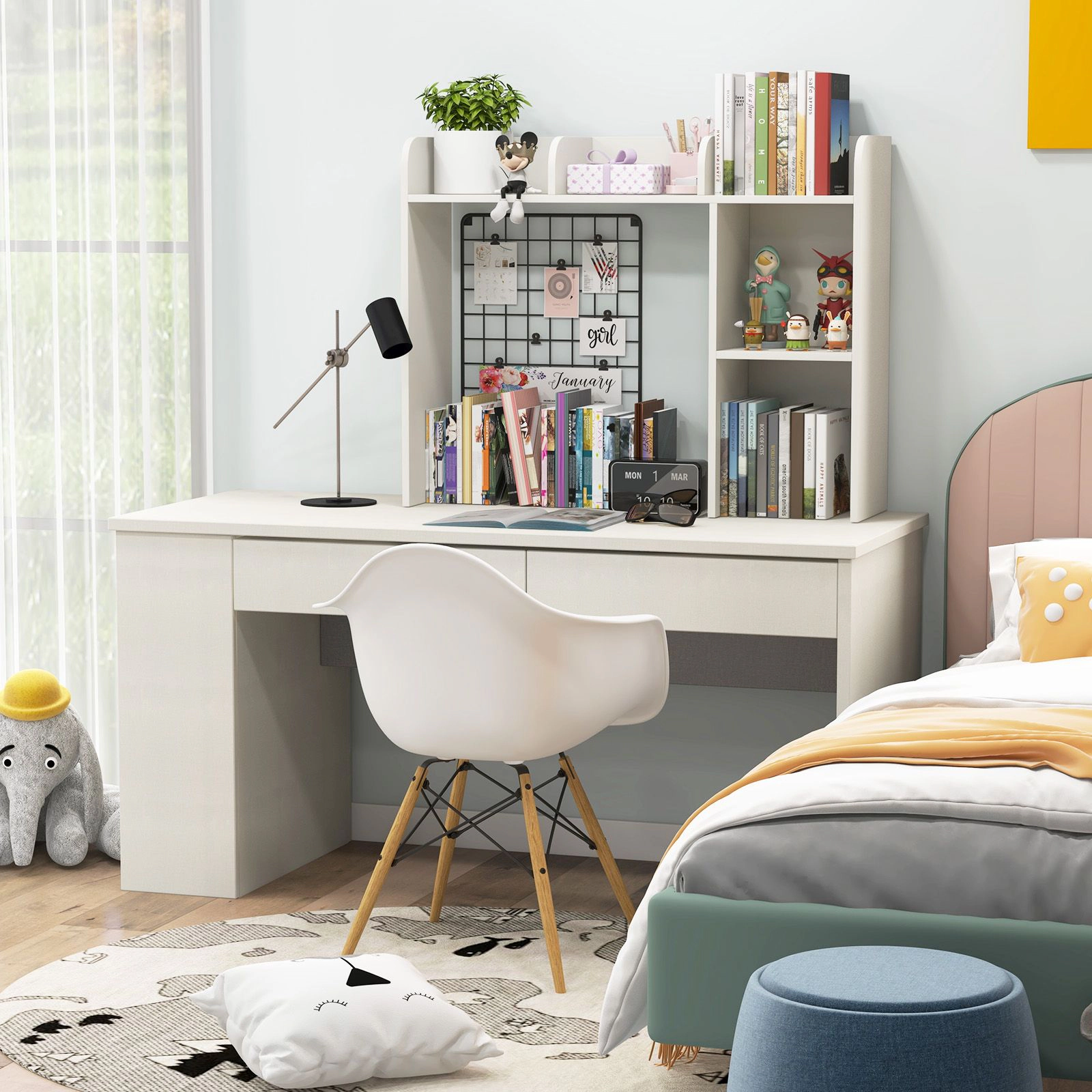 SlickBlue Desk Bookshelf With 3 Storage Shelves And Compartments