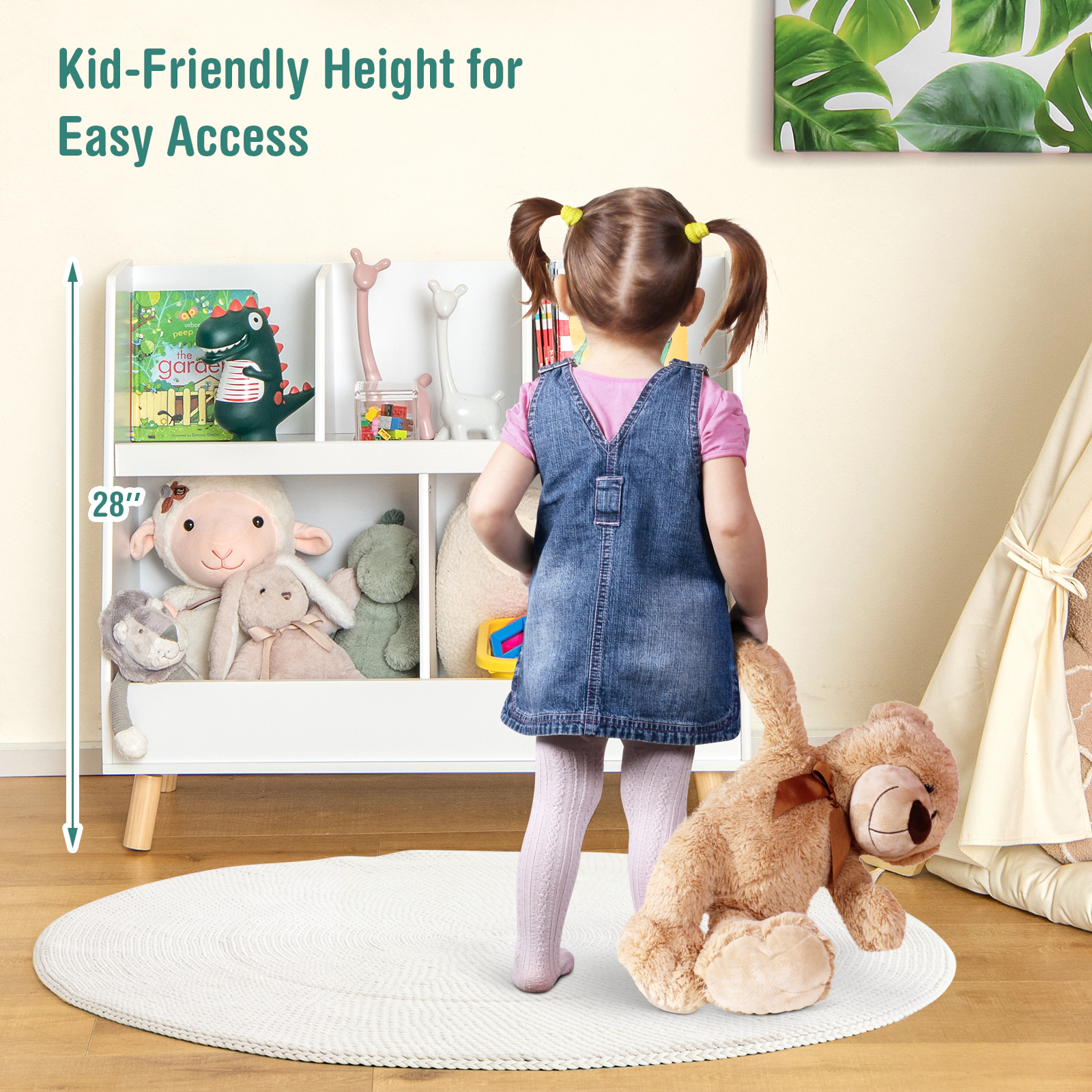 SUGIFT 5-Cube Kids Bookshelf and Toy Organizer with Anti-Tipping Kits 68-lb Capacity White