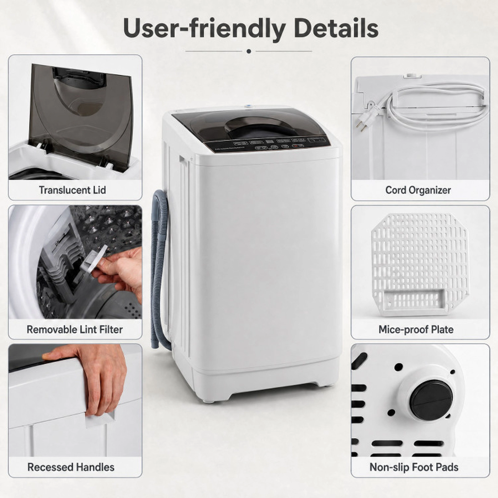 SUGIFT 9.93-lb Full Automatic Washing Machine with Honeycomb Stainless Tub and Female Thread 15 Adapter