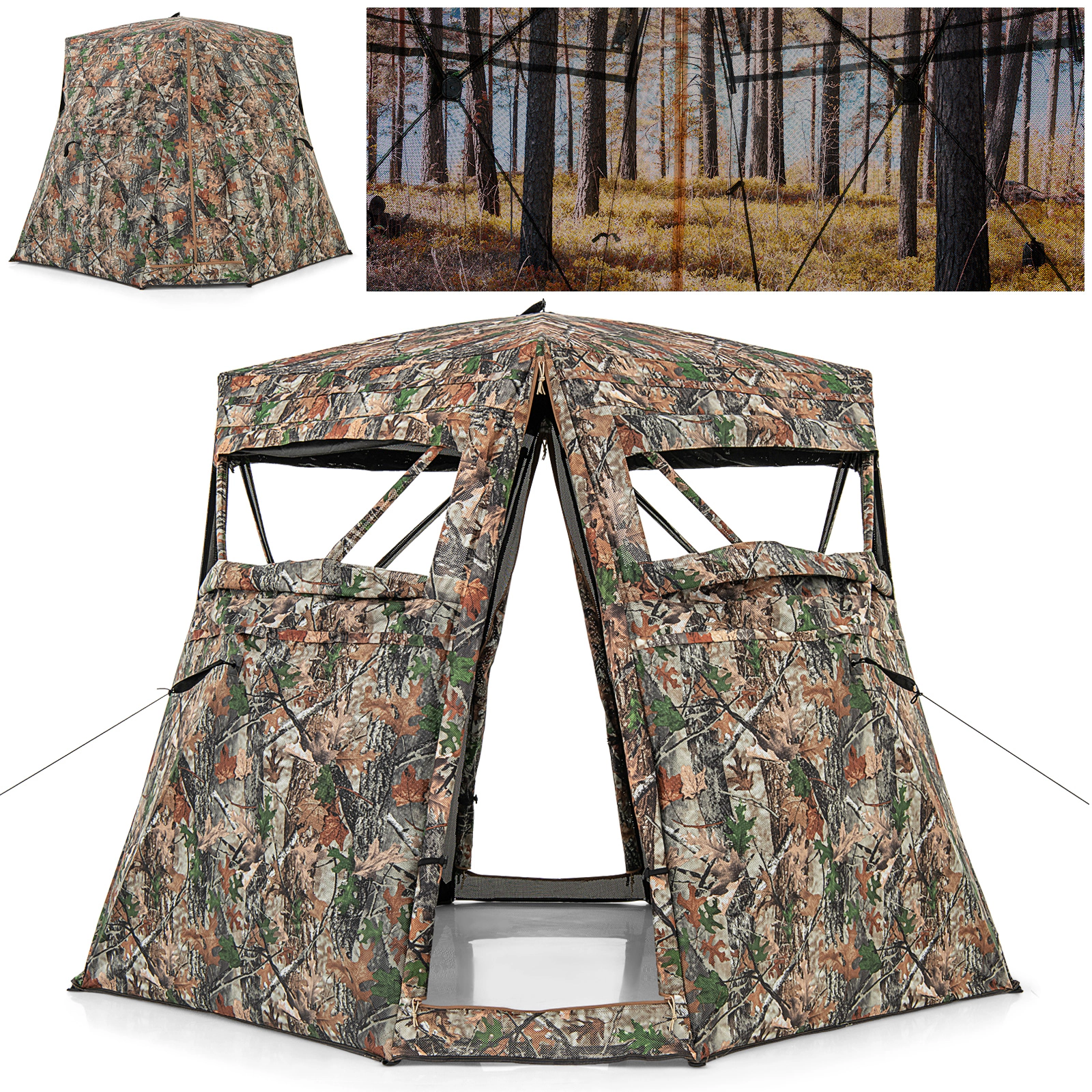 SUGIFT 360° One Way See Through Ground Hunting Blind Tent with Sliding Windows 69-in Tall Camouflage
