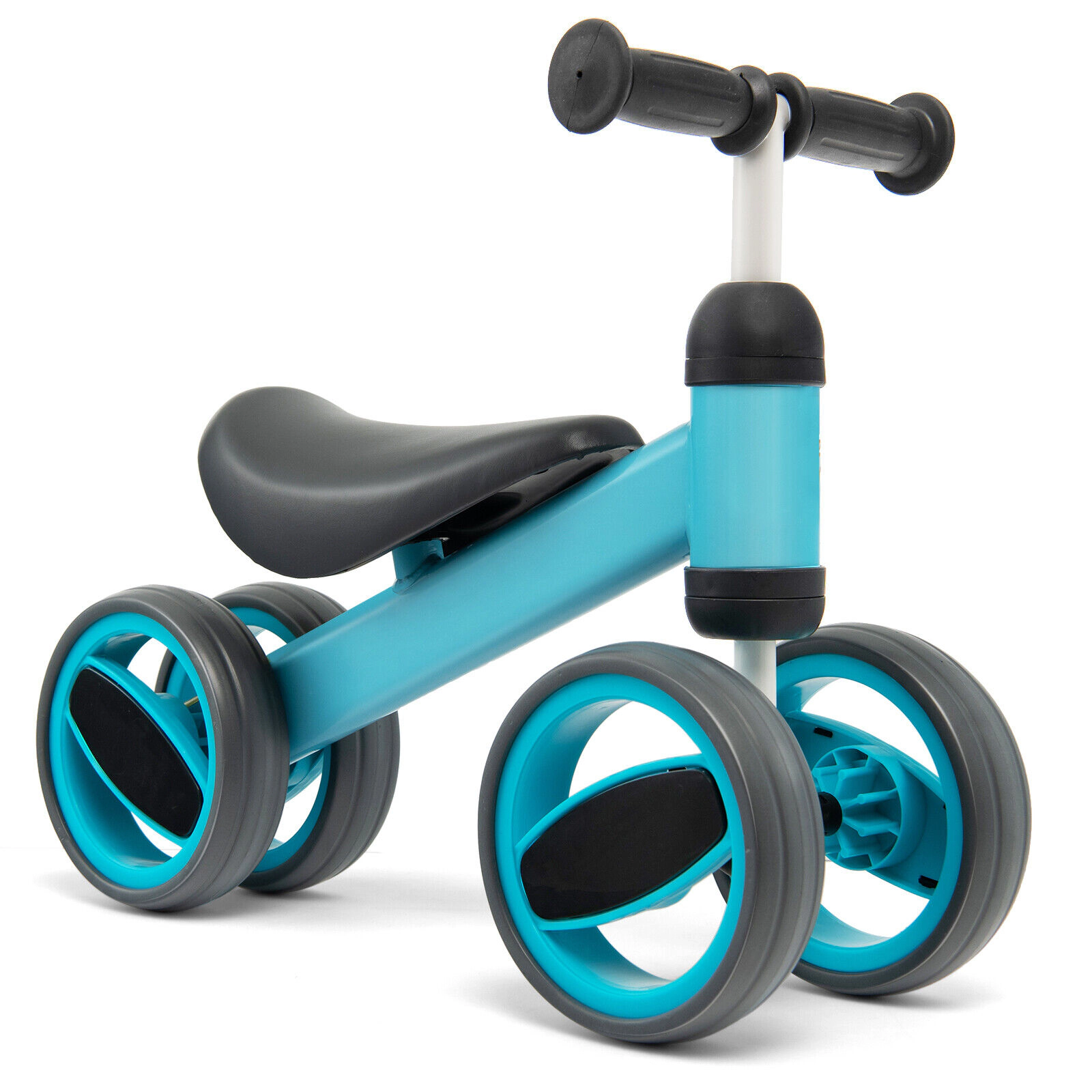 SUGIFT 4-Wheel Baby Balance Bike Toy with Steel Frame 44-lb Capacity Ages 1-2 Years 18.5-in Long 3.3-lb Net Weight Blue