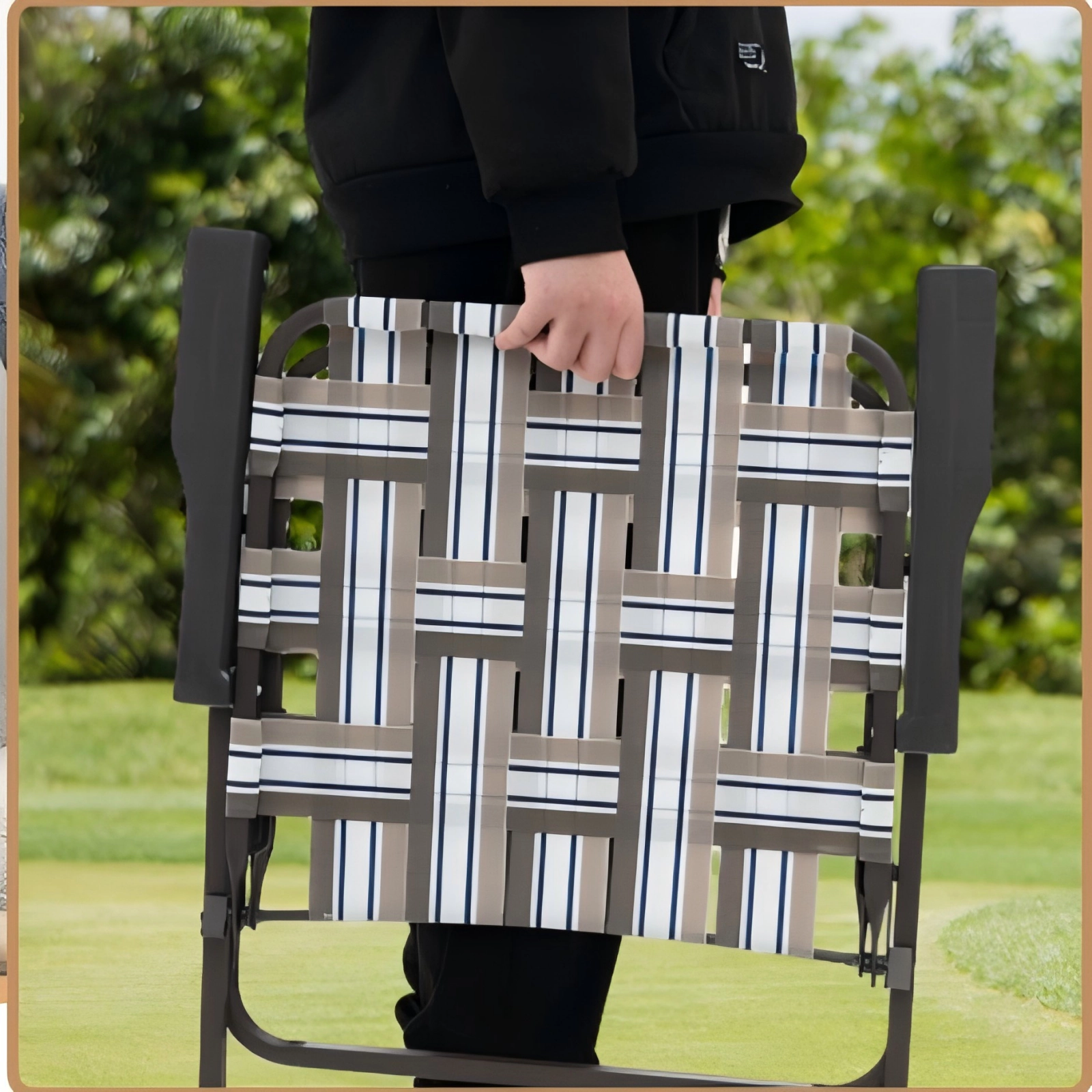SUGIFT Folding Beach and Camping Lawn Webbing Chair Set 265-Lb Capacity Brown