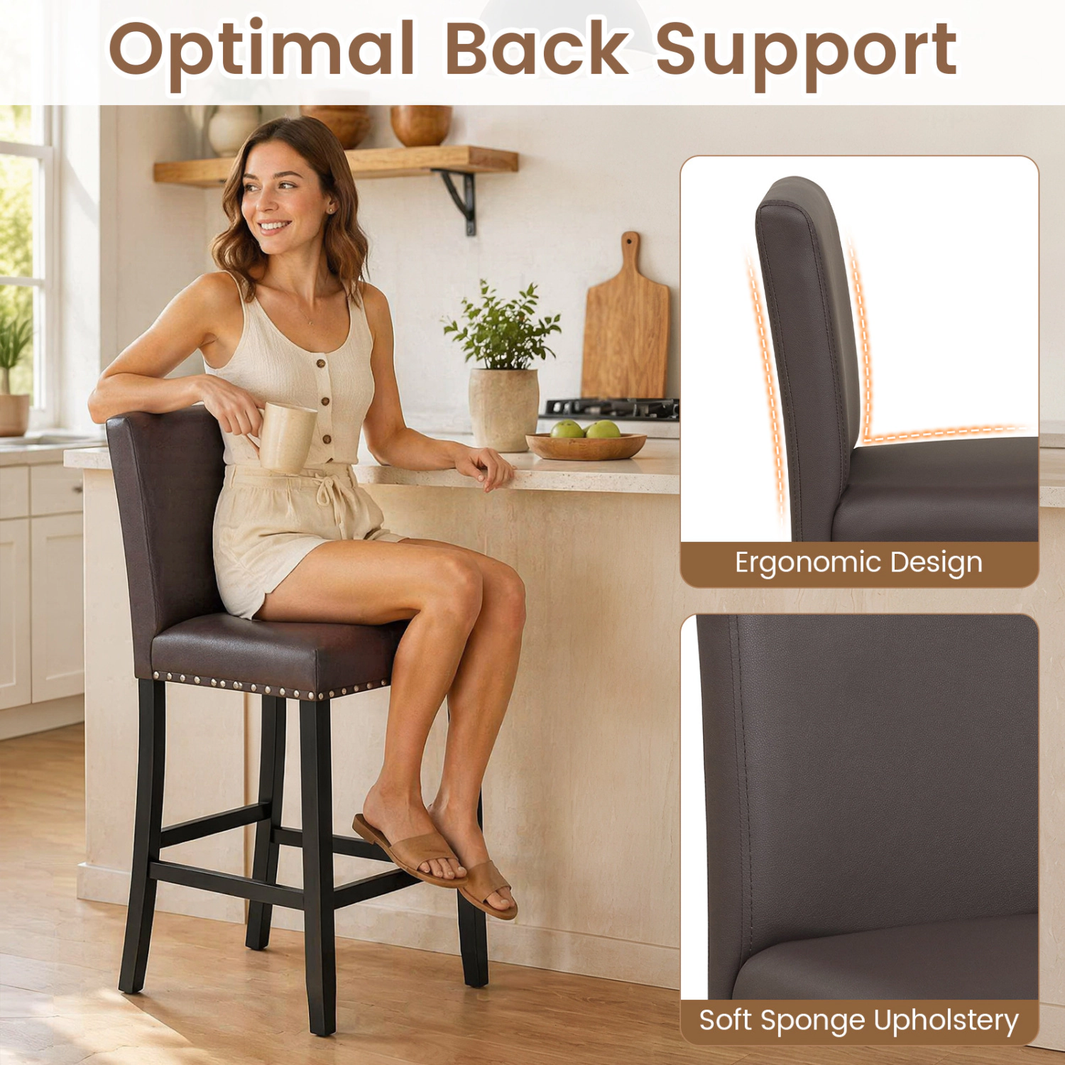LJG Set of Bar Stools with Back for Kitchen Island