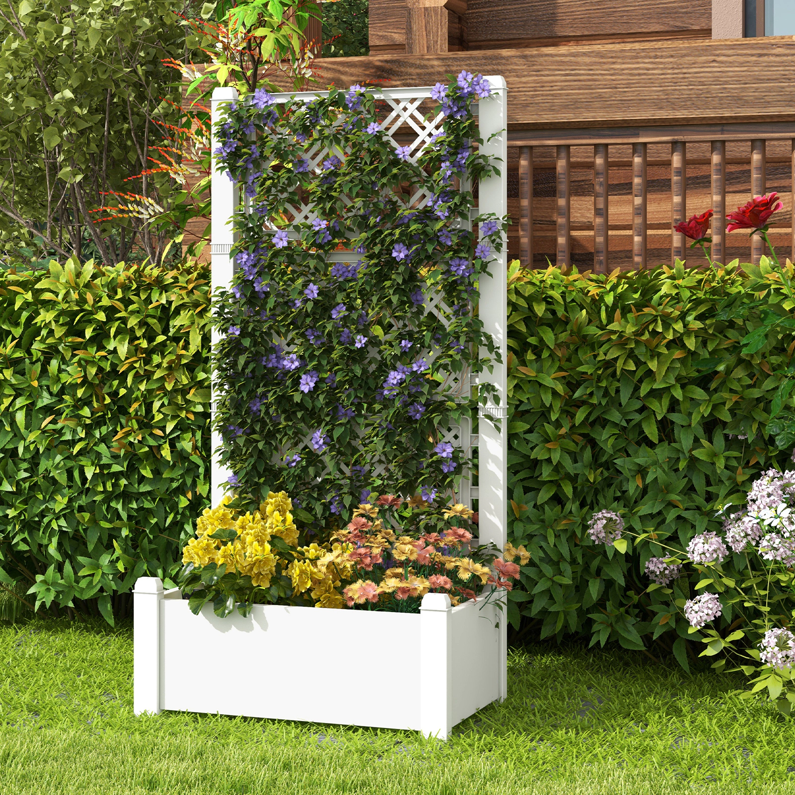 SlickBlue Outdoor Self Watering Raised Garden Bed with Trellis