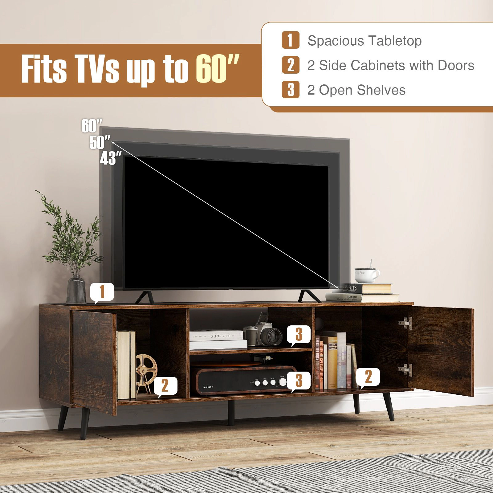 SlickBlue TV Console Cabinet with Adjustable Shelves and Storage