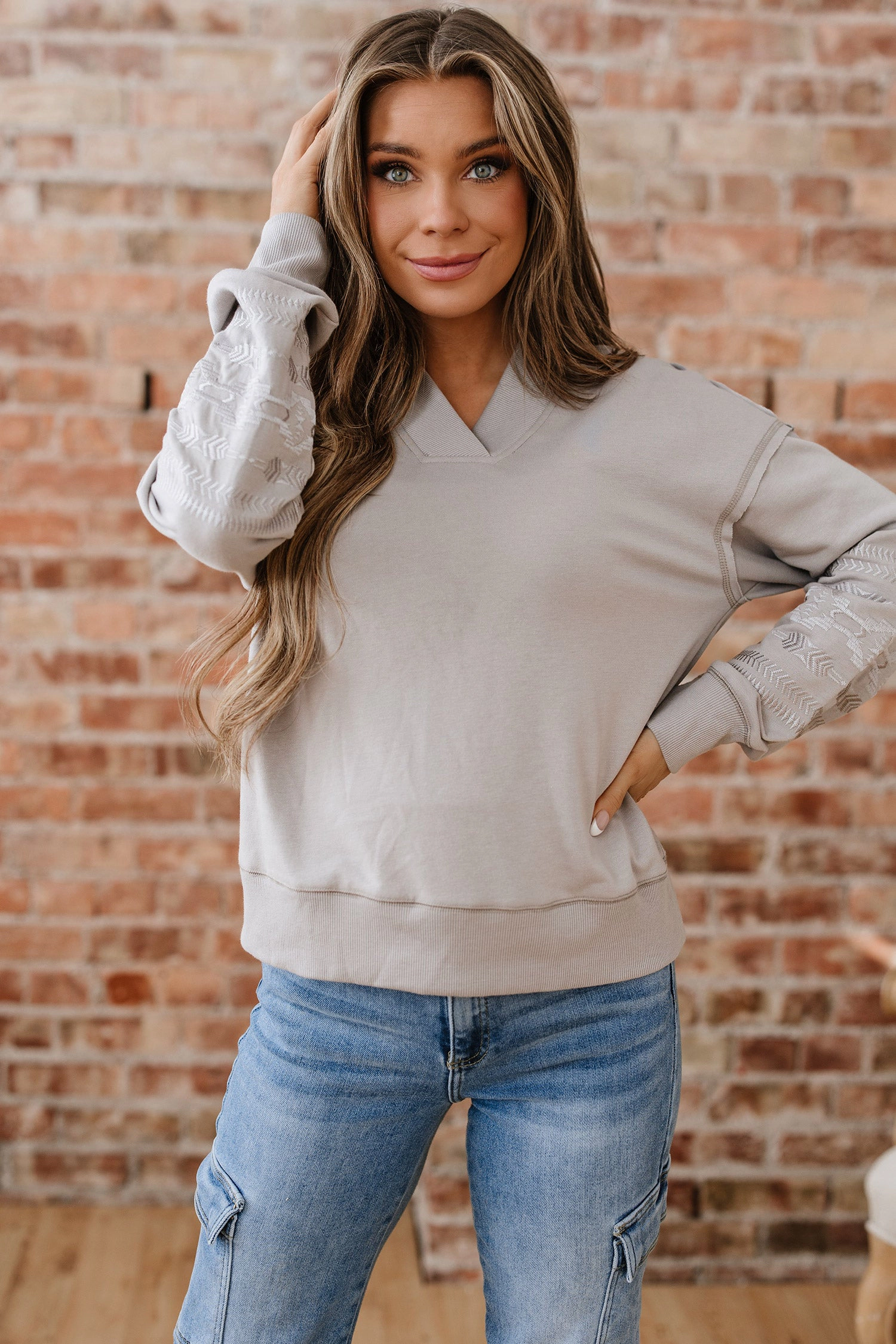 Threaded Pear Women's Kaylee aztec Embroidered Western Sweatshirt