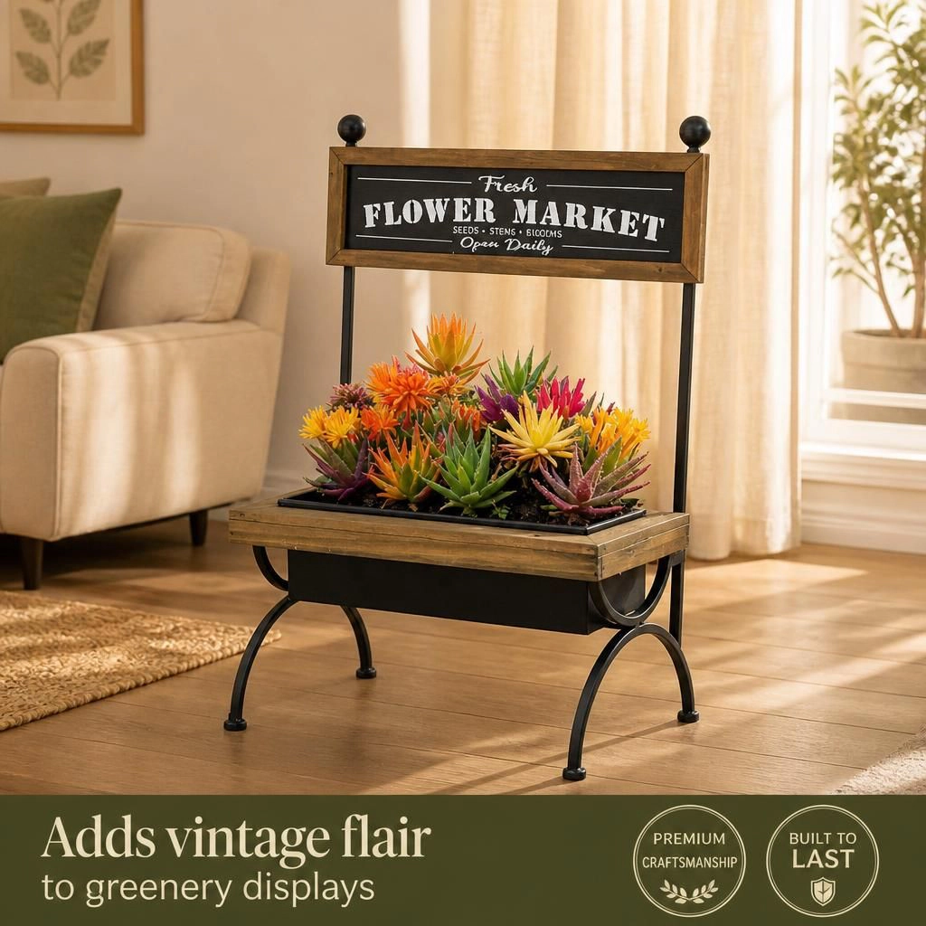 WOW PIONEER Freestanding Tiered Wood Metal Planter Stand for Garden Patio Indoor Outdoor Plant Display