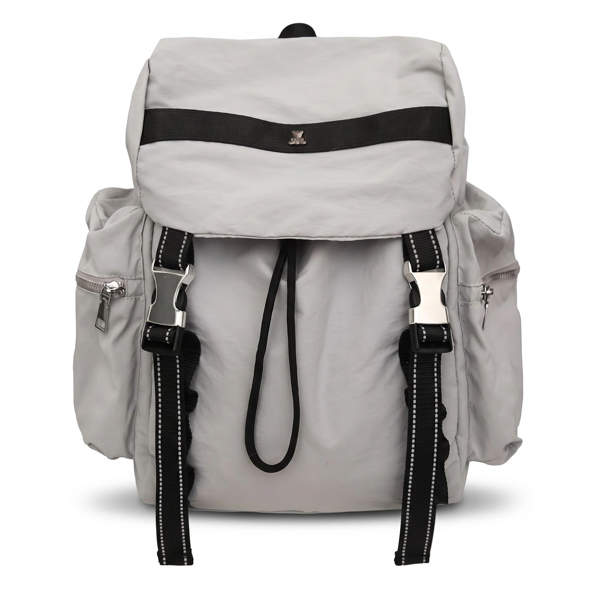 Alilang Women's Flap Drawstring Backpack with Dual Buckle Straps and Zippered Side Pockets