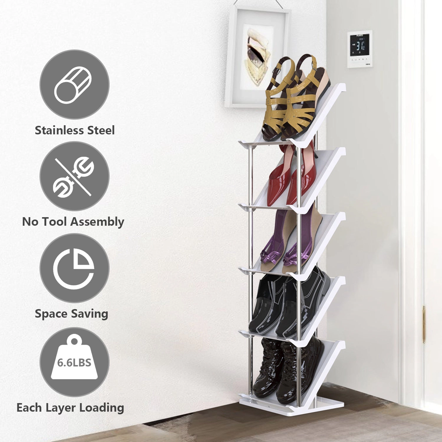 GBruno 8-Tier Vertical Shoe Rack Space-Saving Organizer