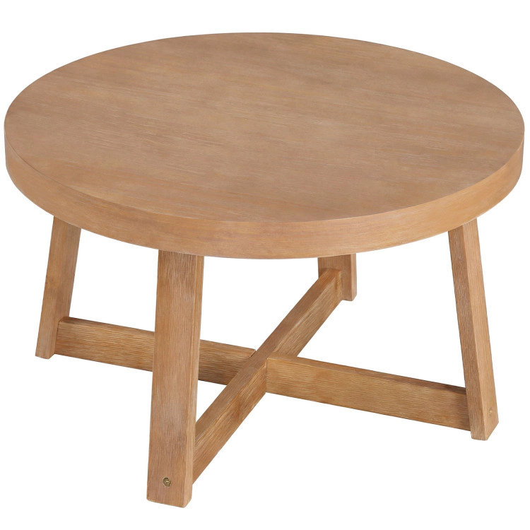 Hivvago Round Coffee Table For Living Room 30 Inch Farmhouse Accent Table With Study Rubber Wood Legs