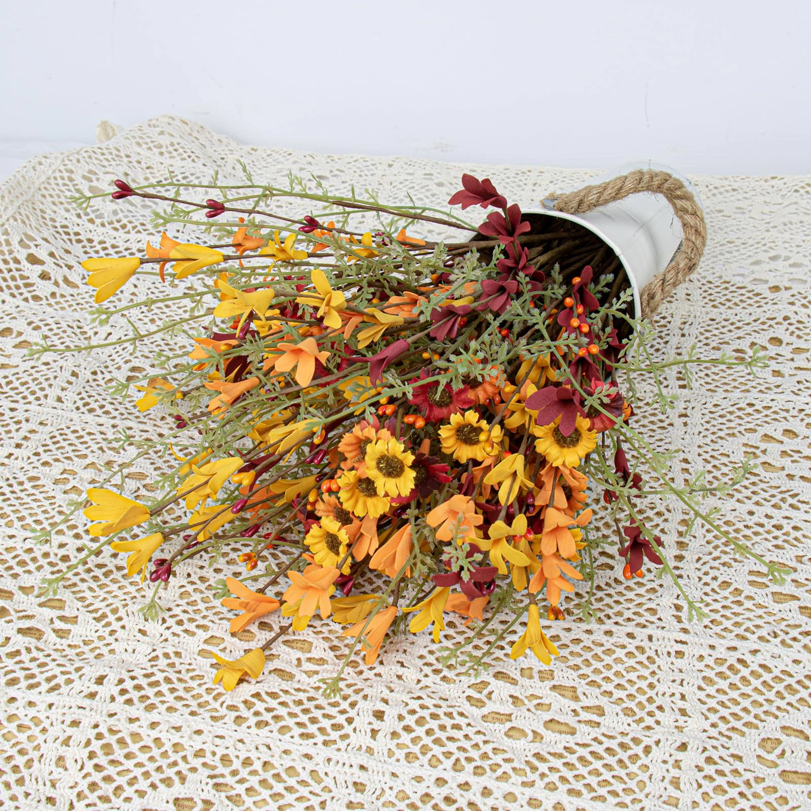 PUPWE Artificial Fall Flowers 12 Pack FlPicks 17" Tall Forsythia Stems With Berries For Flower Arrangements Centerpieces