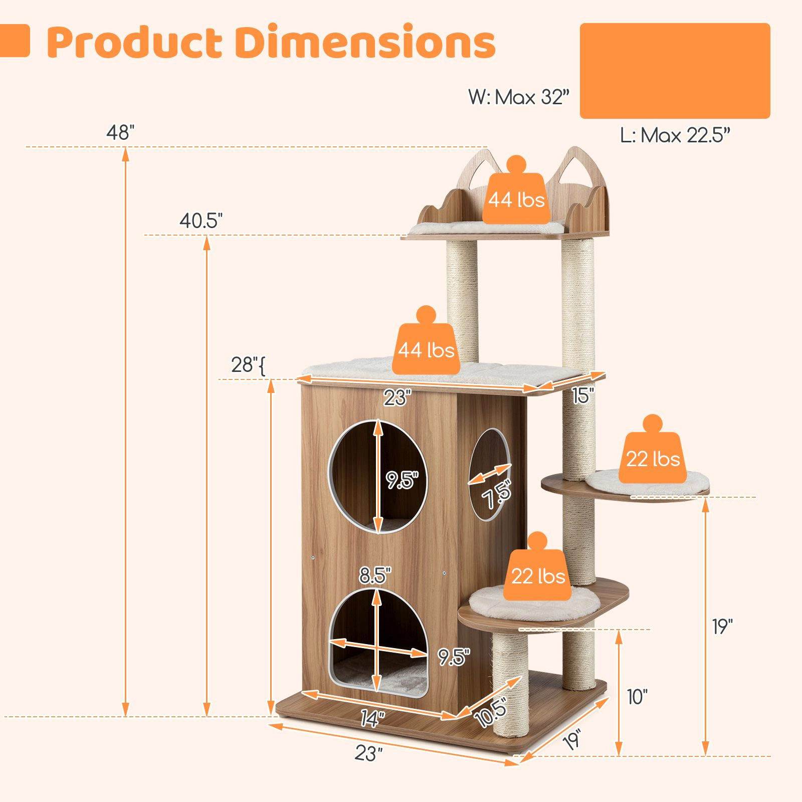 SlickBlue 48 Inch Multi-Level Cat Tree with 2-Tier Condo & Perches